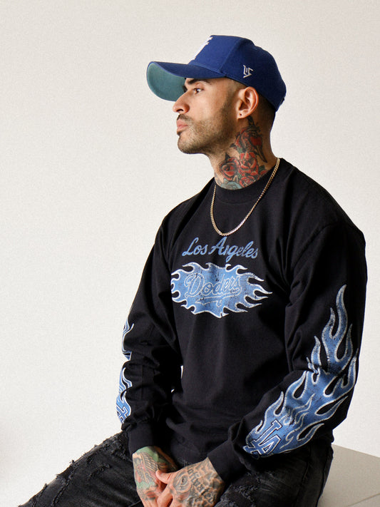 Black - Blue Flame Long Sleeve