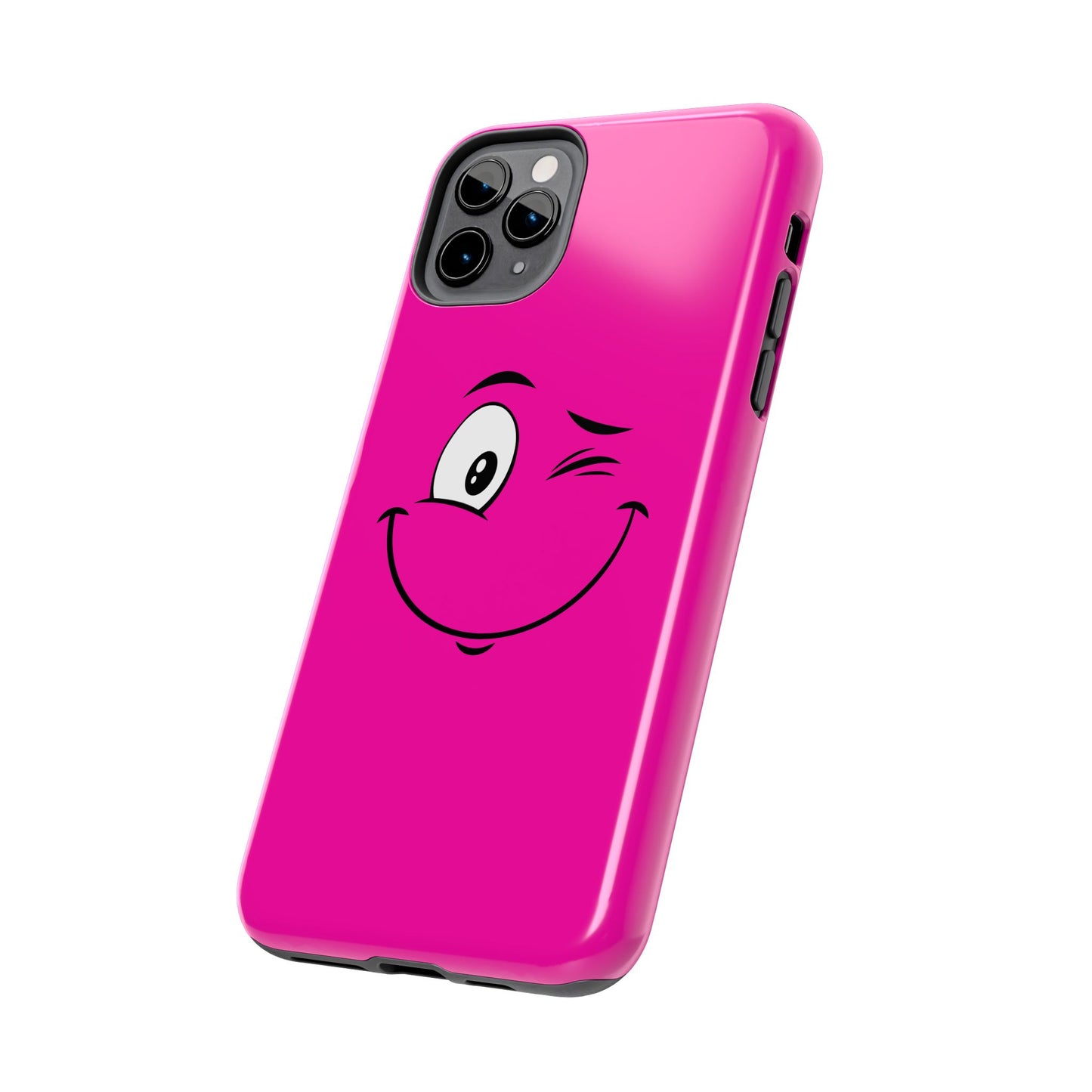 Winking Face Pink Background Cheeky Cartoon Style Tough Phone Case | Funny