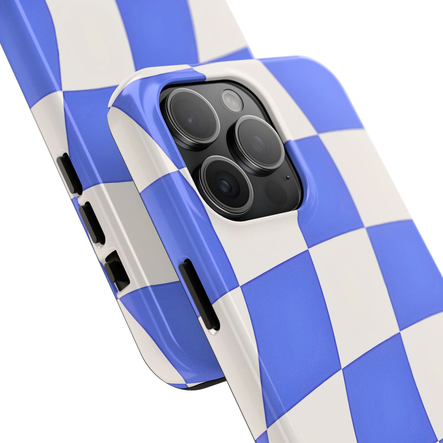 Funda resistente para teléfono con estampado ondulado de cuadros azules | Estética