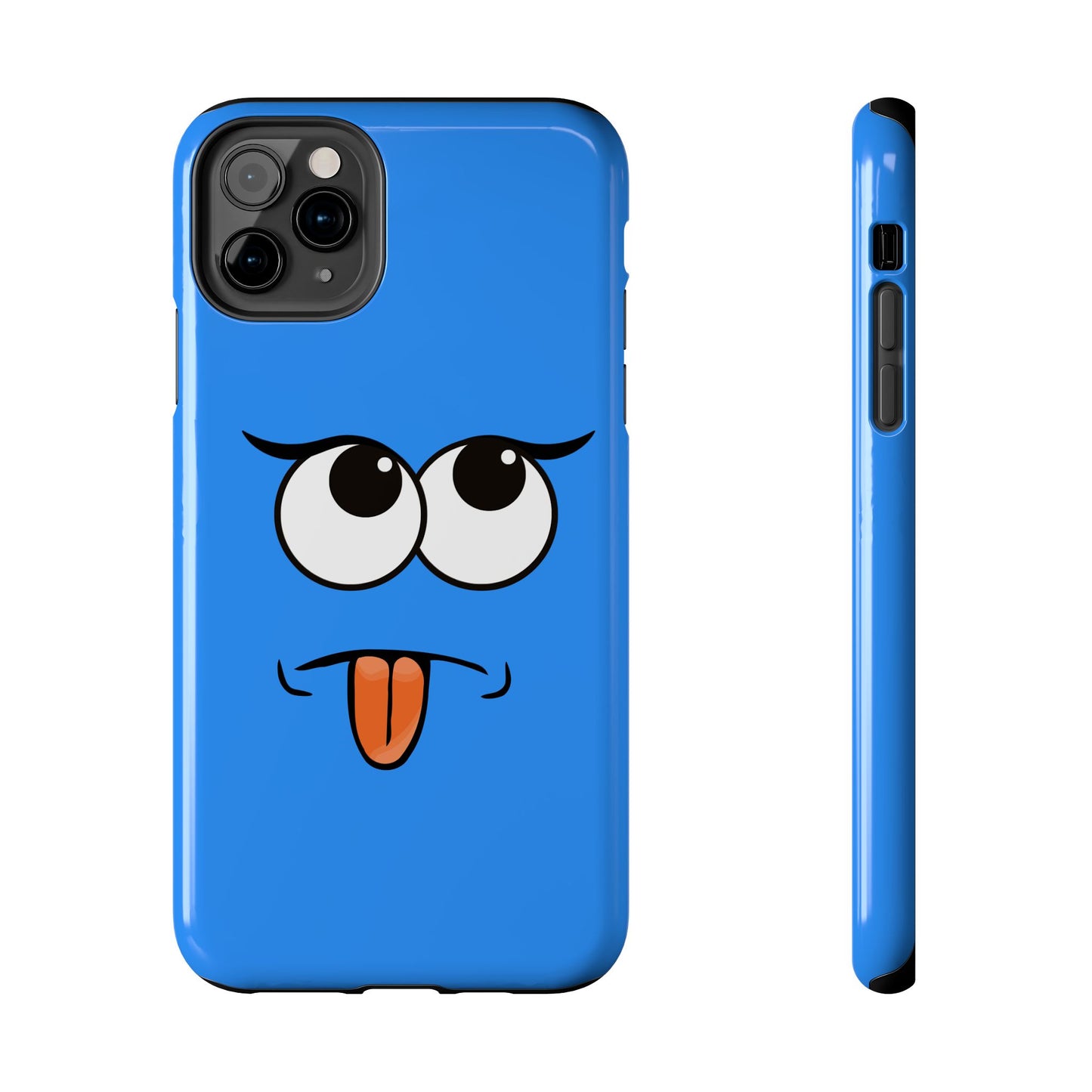 Silly Tongue Out Cartoon Face Blue Background Tough Phone Case | Funny