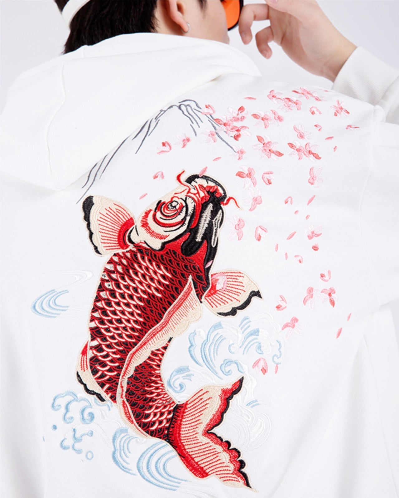 KH9197 Red Koi Embroidery Hoodie