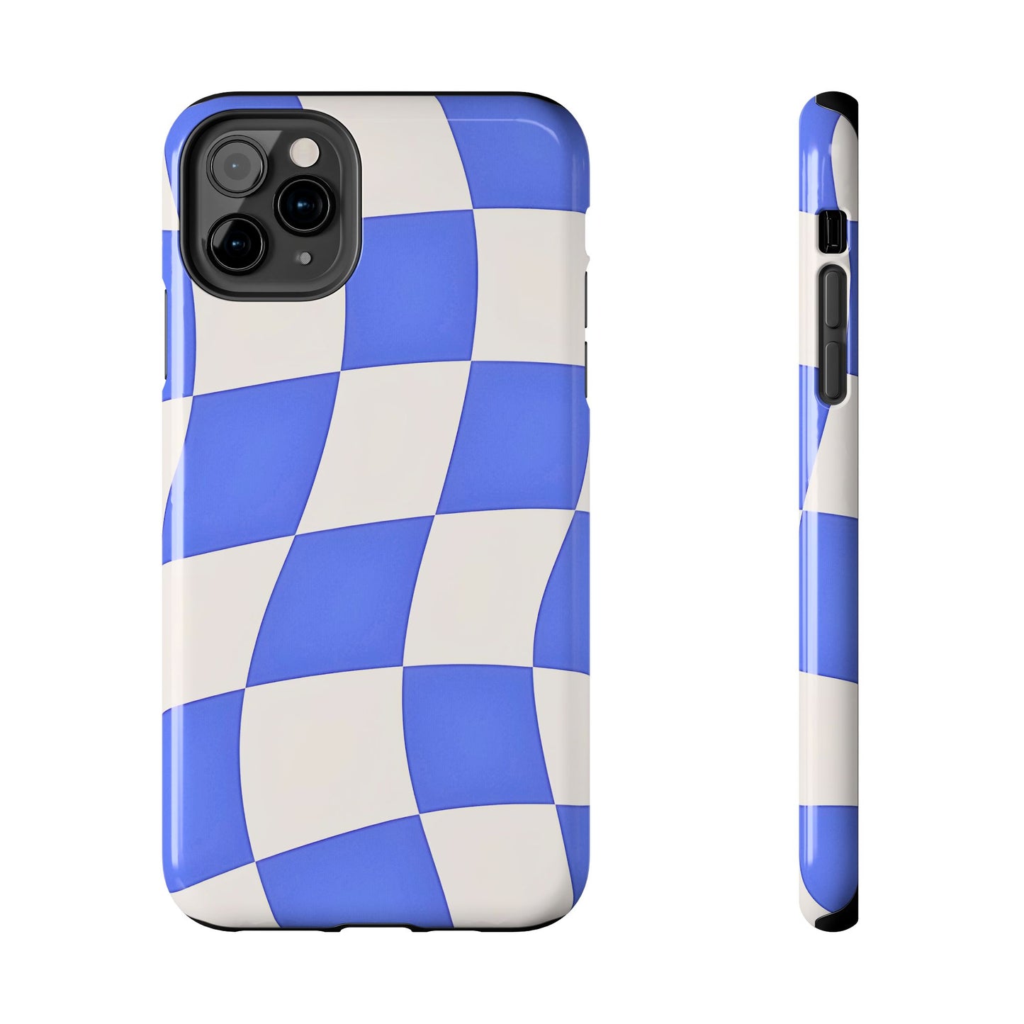 Funda resistente para teléfono con estampado ondulado de cuadros azules | Estética