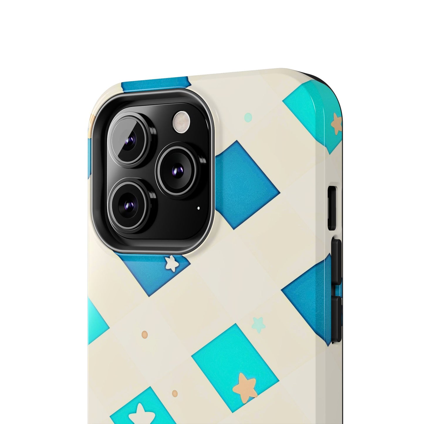 Modern Preppy Checkered Teal Stars Tough Phone Case | Aesthetic