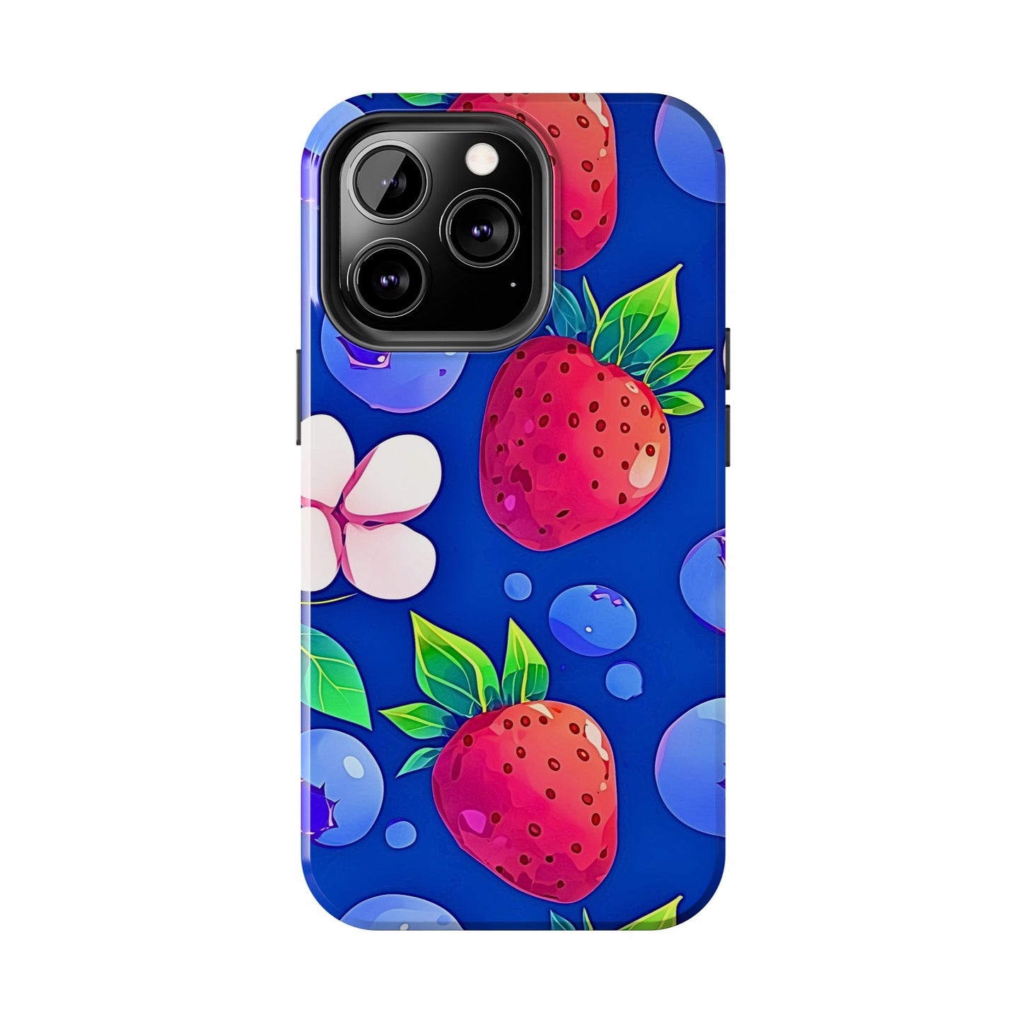 Cute Blueberry Strawberry Fruit Pattern Tough Phone Case | Aesthetic