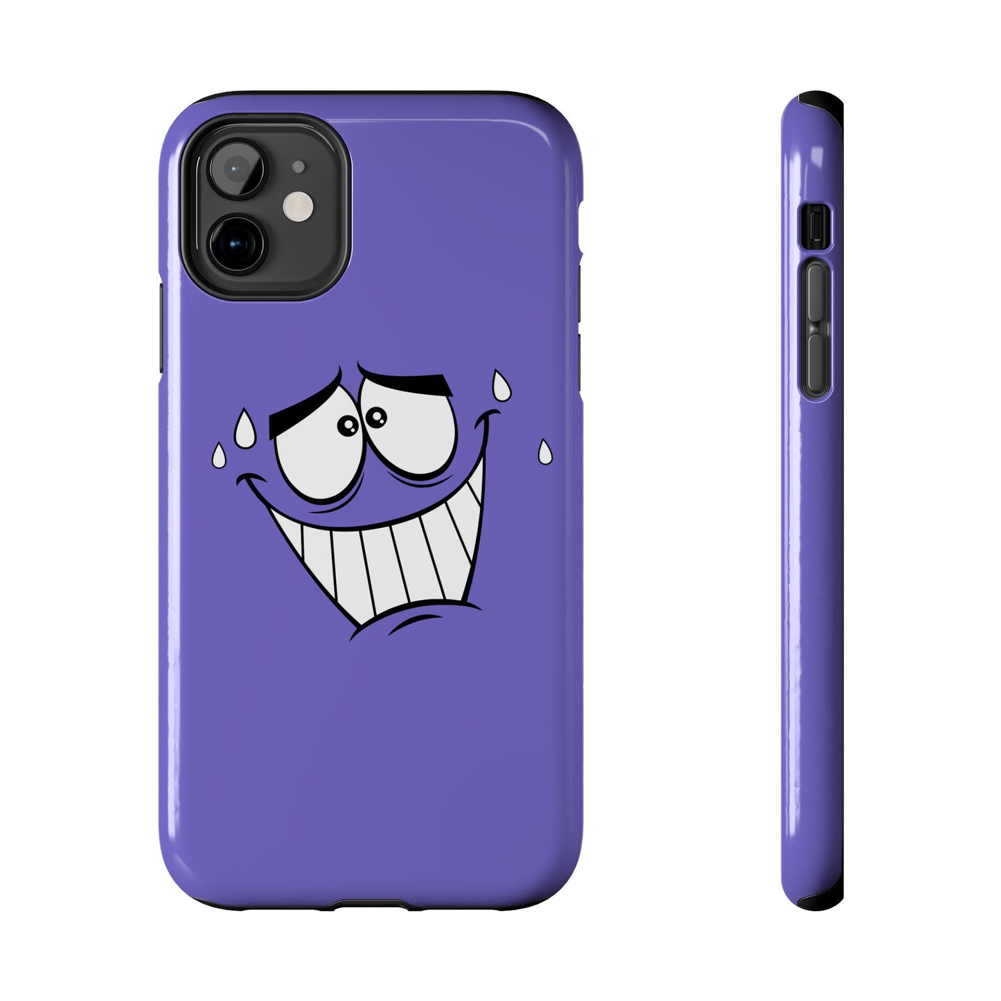 Awkward Nervous Cartoon Face Purple Background Tough Phone Case | Funny