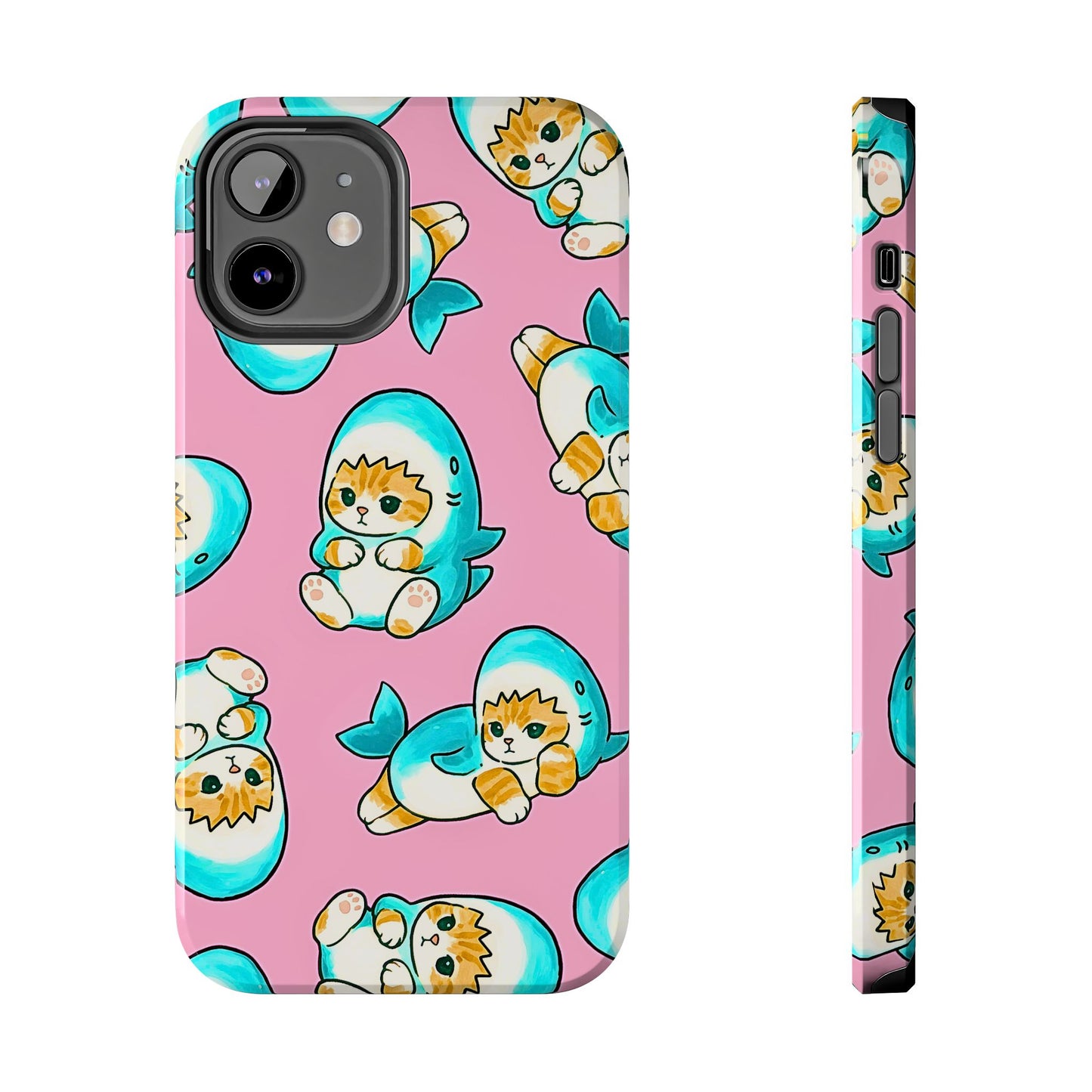 Pink Cute Shark Cats Pattern Tough Phone Case | Animals
