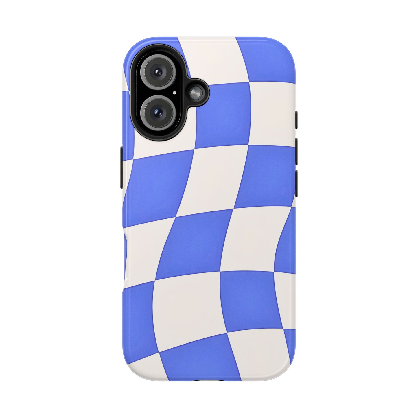 Funda resistente para teléfono con estampado ondulado de cuadros azules | Estética