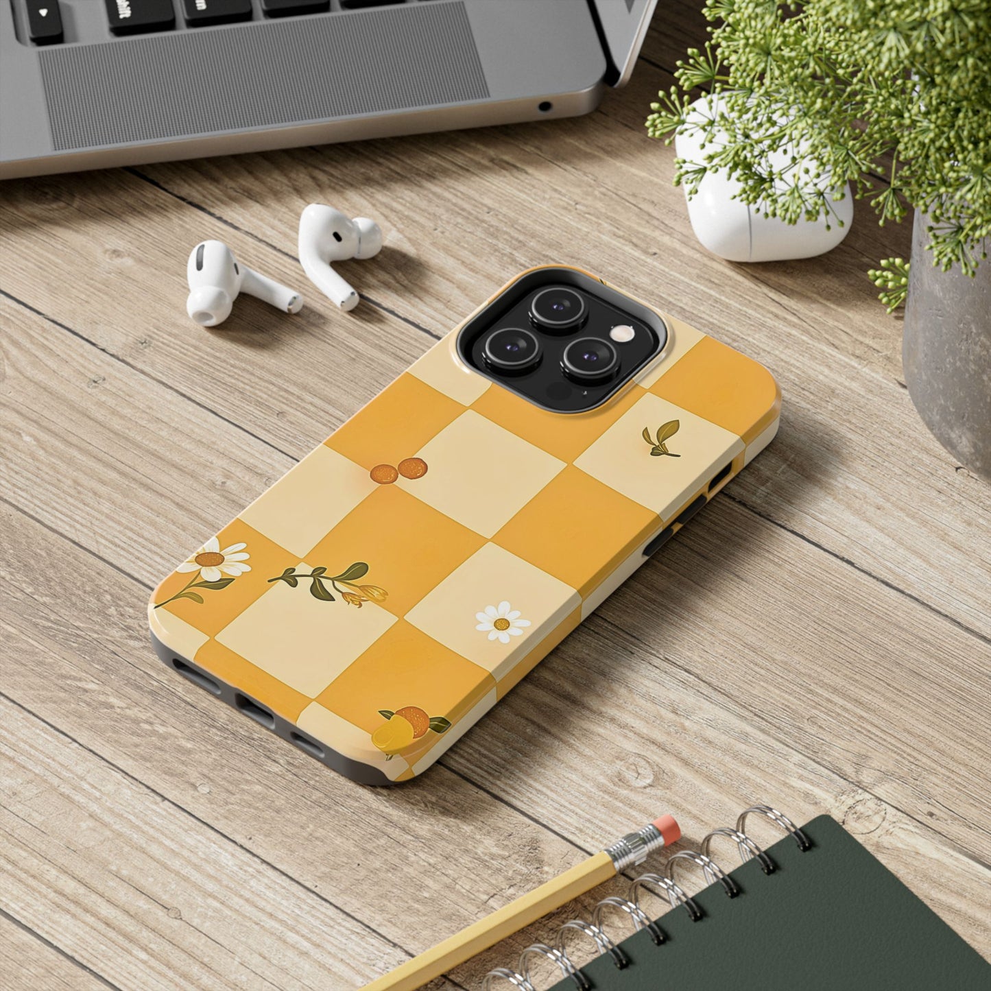 Yellow Checkered Preppy Daisies Tough Phone Case | Aesthetic