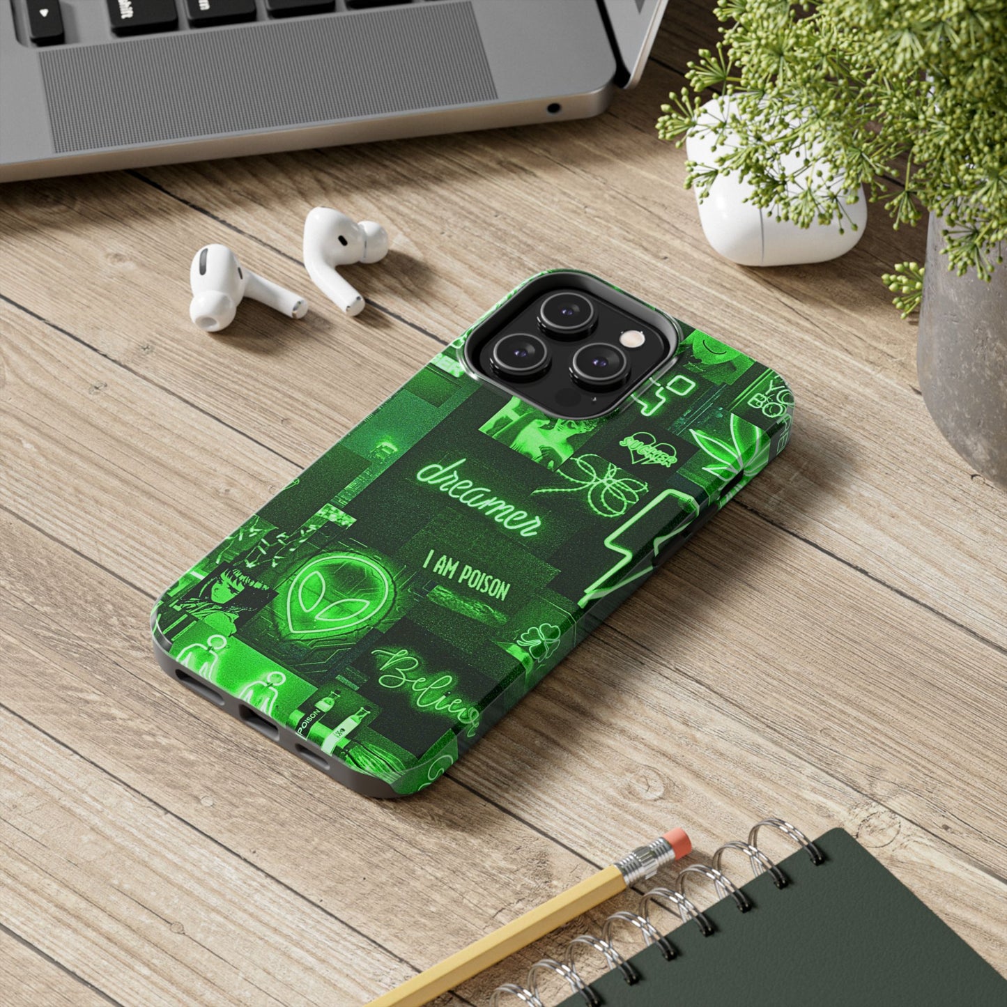 Green Neon Style Tough Phone Case | Aesthetic