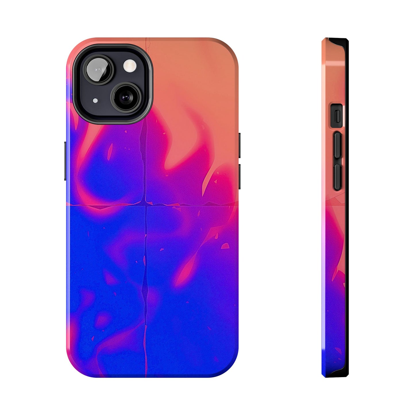 Funda resistente para teléfono con diseño de llamas, degradado abstracto y resplandor del atardecer | Estética