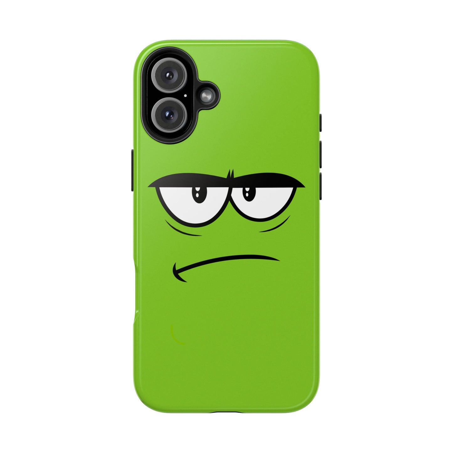 Grumpy Mood Face Green Background Funny Expression Tough Phone Case | Funny