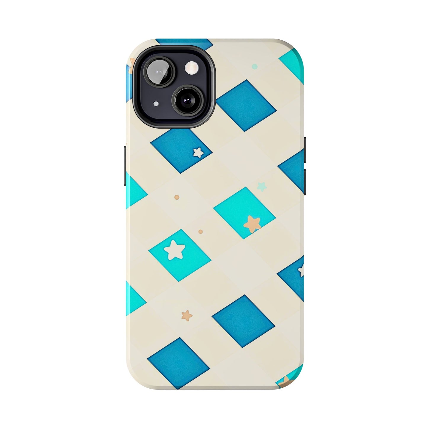 Modern Preppy Checkered Teal Stars Tough Phone Case | Aesthetic