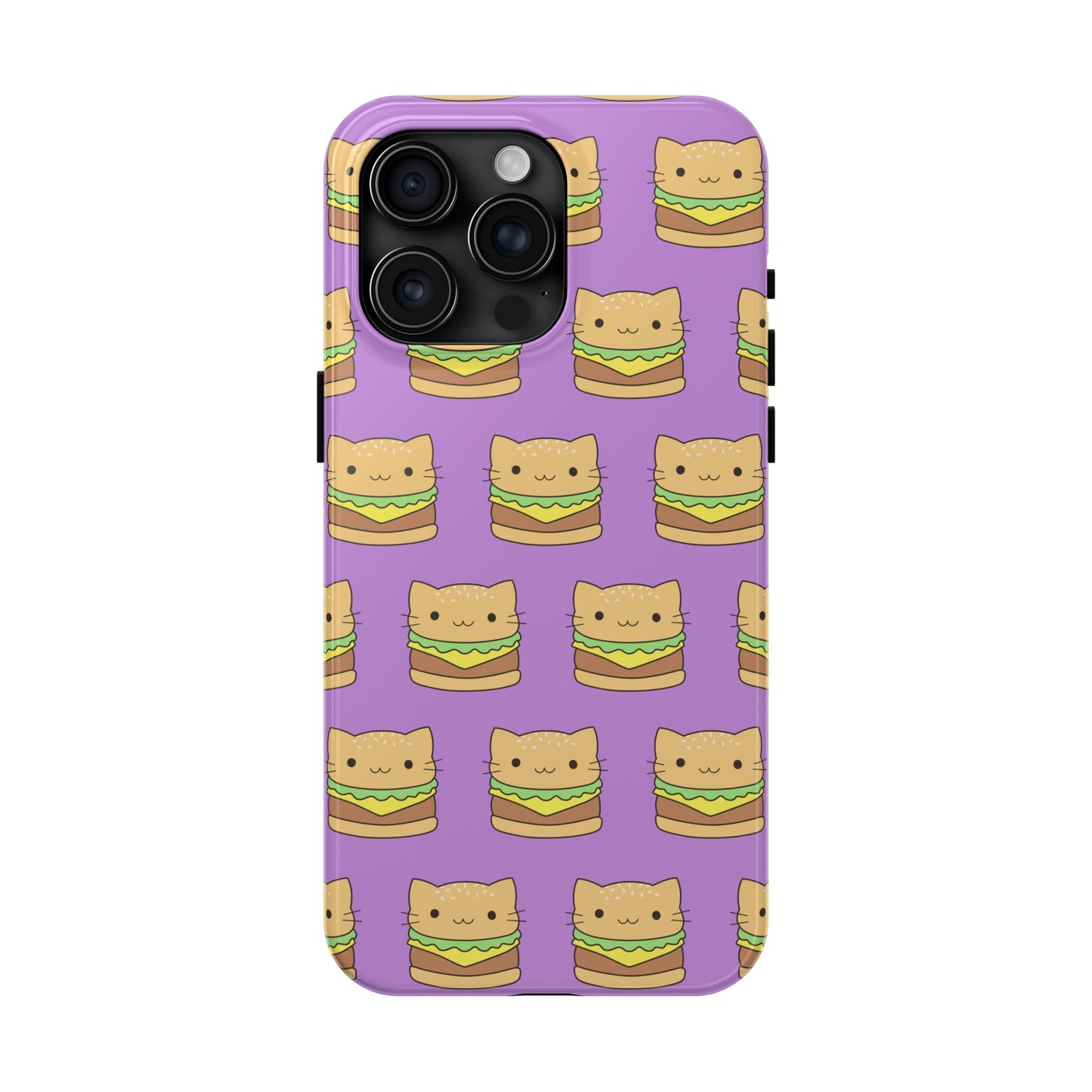 Kawaii Cat Burger Pattern Purple Background Cute Tough Phone Case | Food