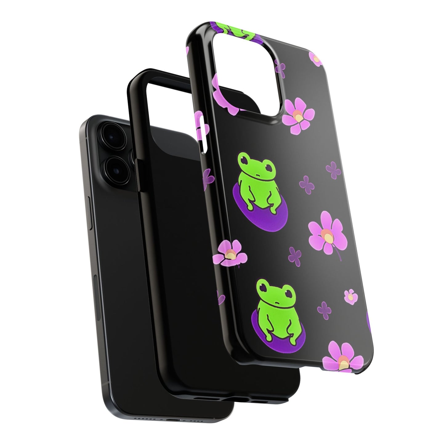 Cute Frog & Pink Flowers Pattern Style Tough Phone Case | Animals