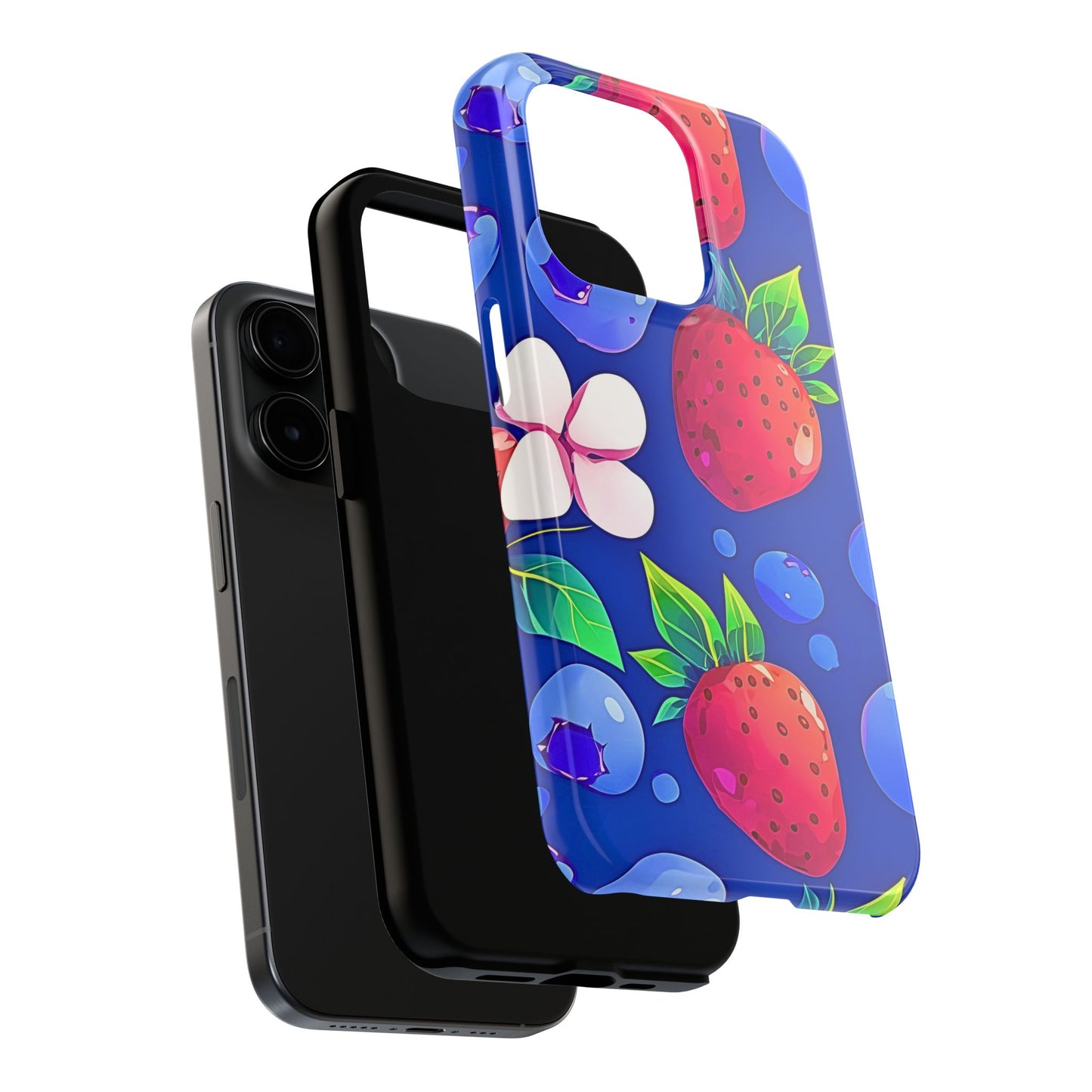 Cute Blueberry Strawberry Fruit Pattern Tough Phone Case | Aesthetic