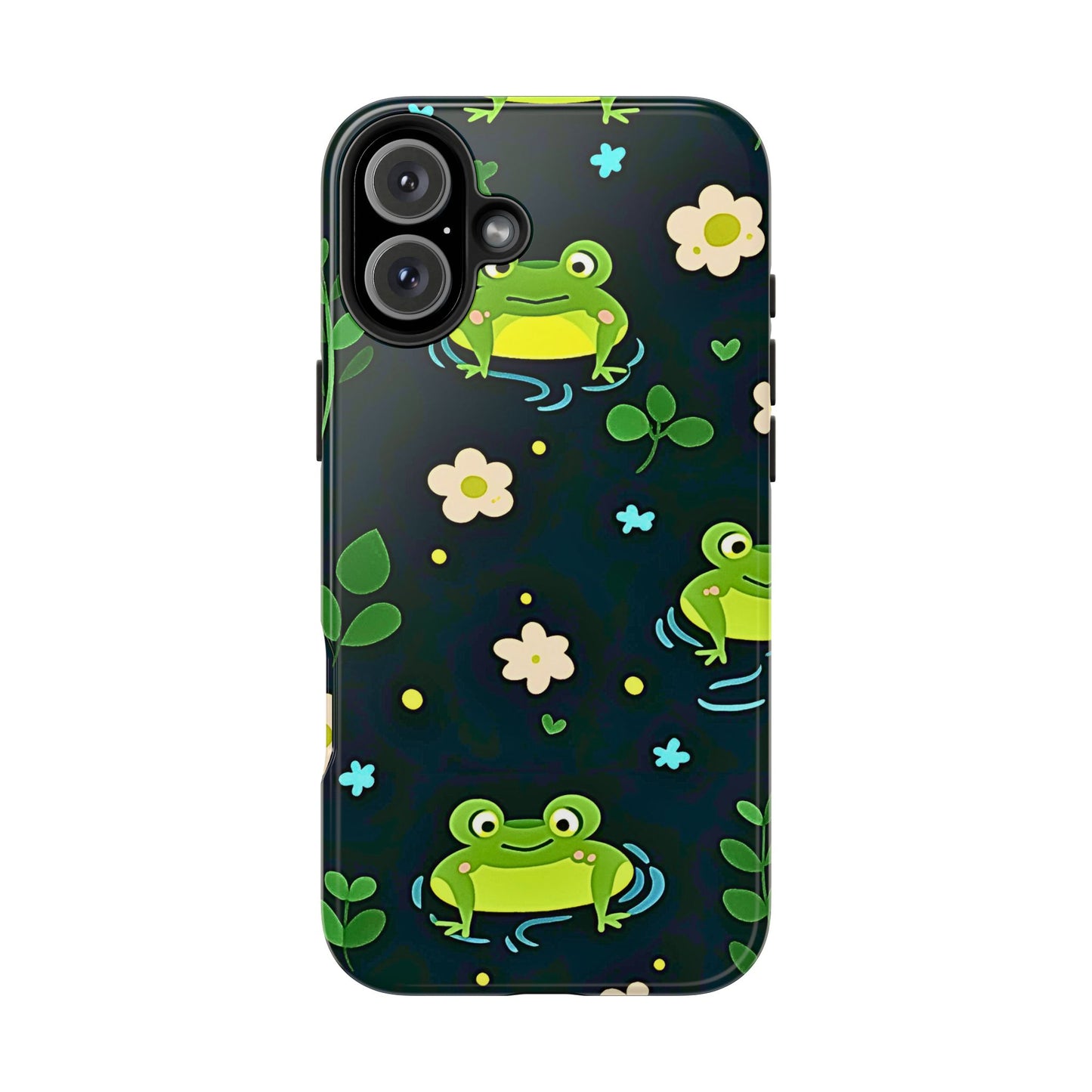 Kawaii Froggy Pattern Black Tough Phone Case | Animals