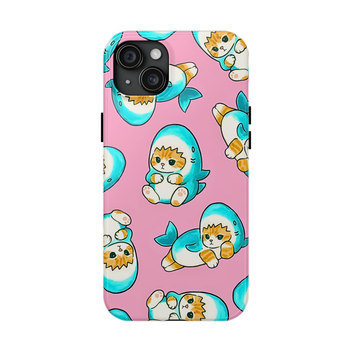 Pink Cute Shark Cats Pattern Tough Phone Case | Animals