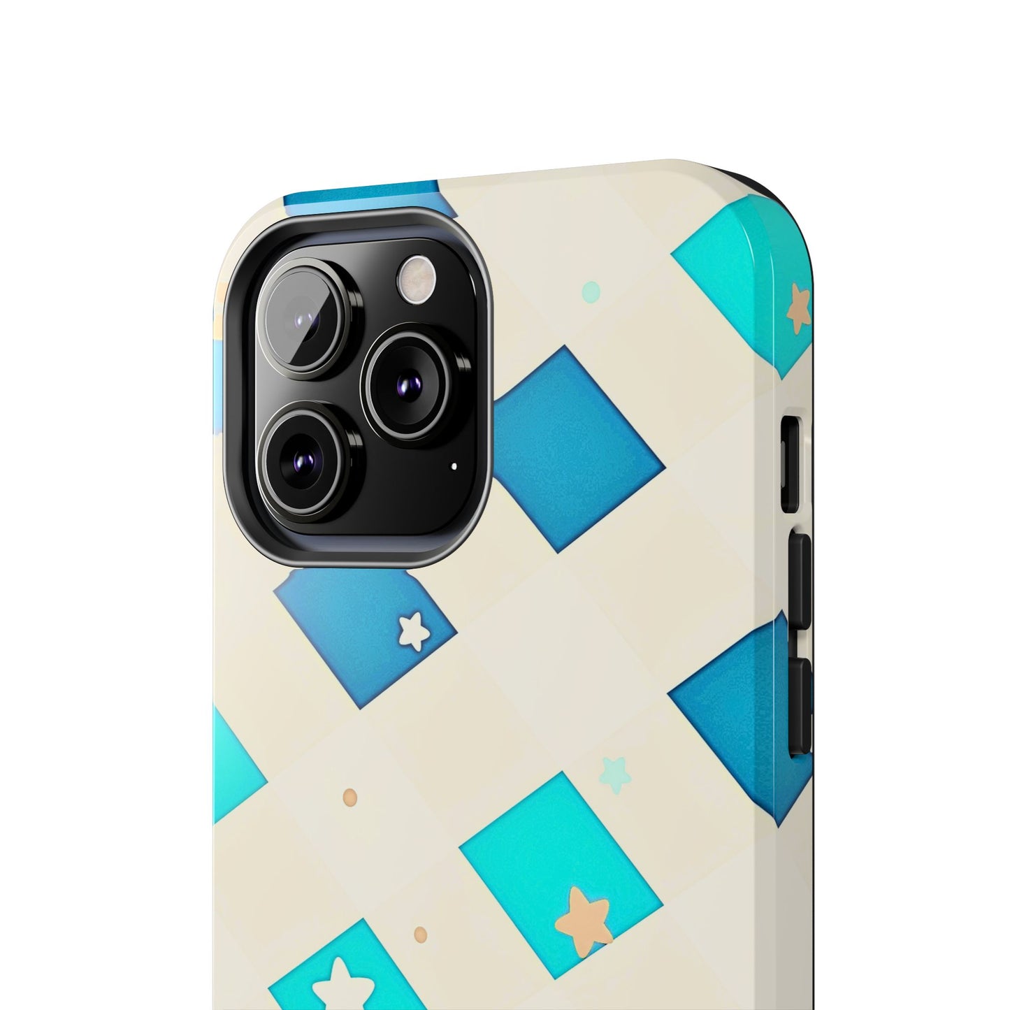 Modern Preppy Checkered Teal Stars Tough Phone Case | Aesthetic