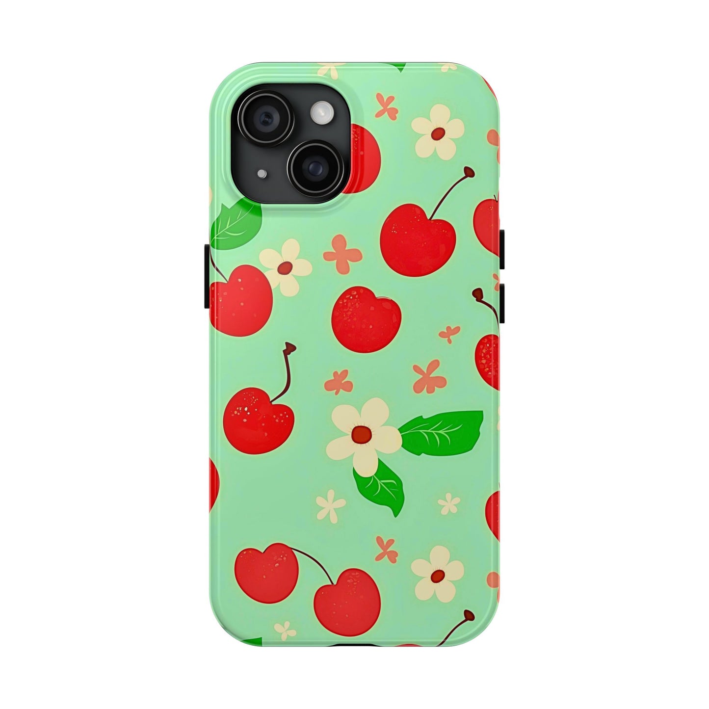Cute Cherry Flower Pattern Mint Tough Phone Case | Aesthetic