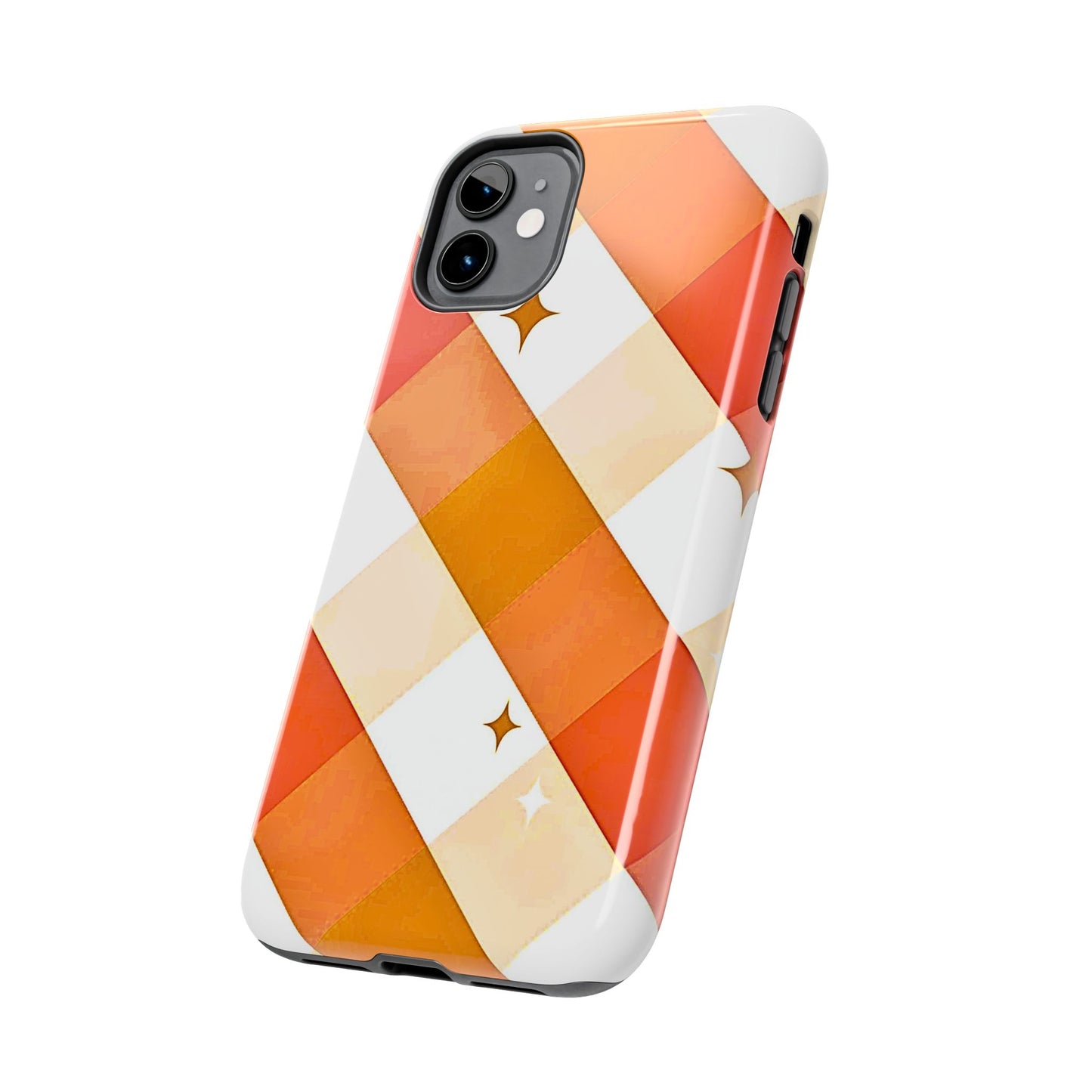 Pastel Orange & Pink Checkered Stars Tough Phone Case | Aesthetic
