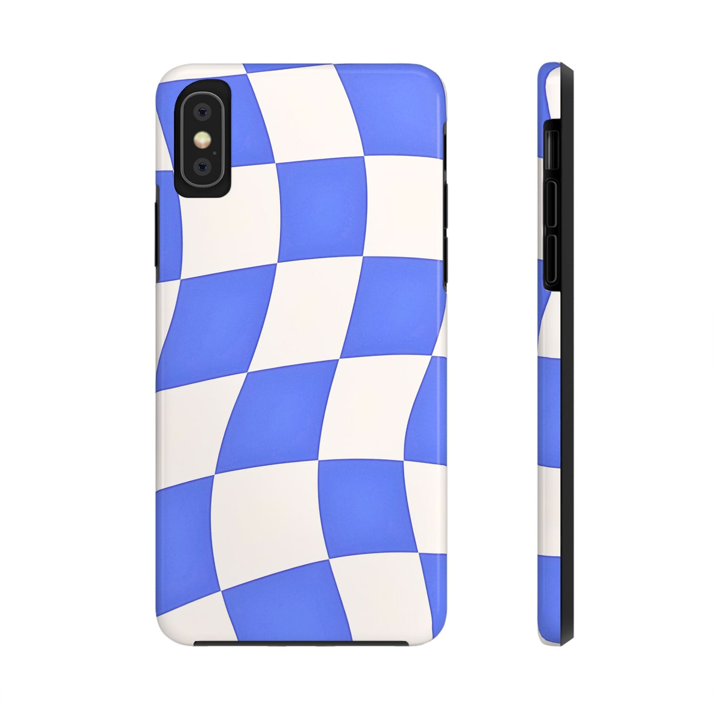 Funda resistente para teléfono con estampado ondulado de cuadros azules | Estética