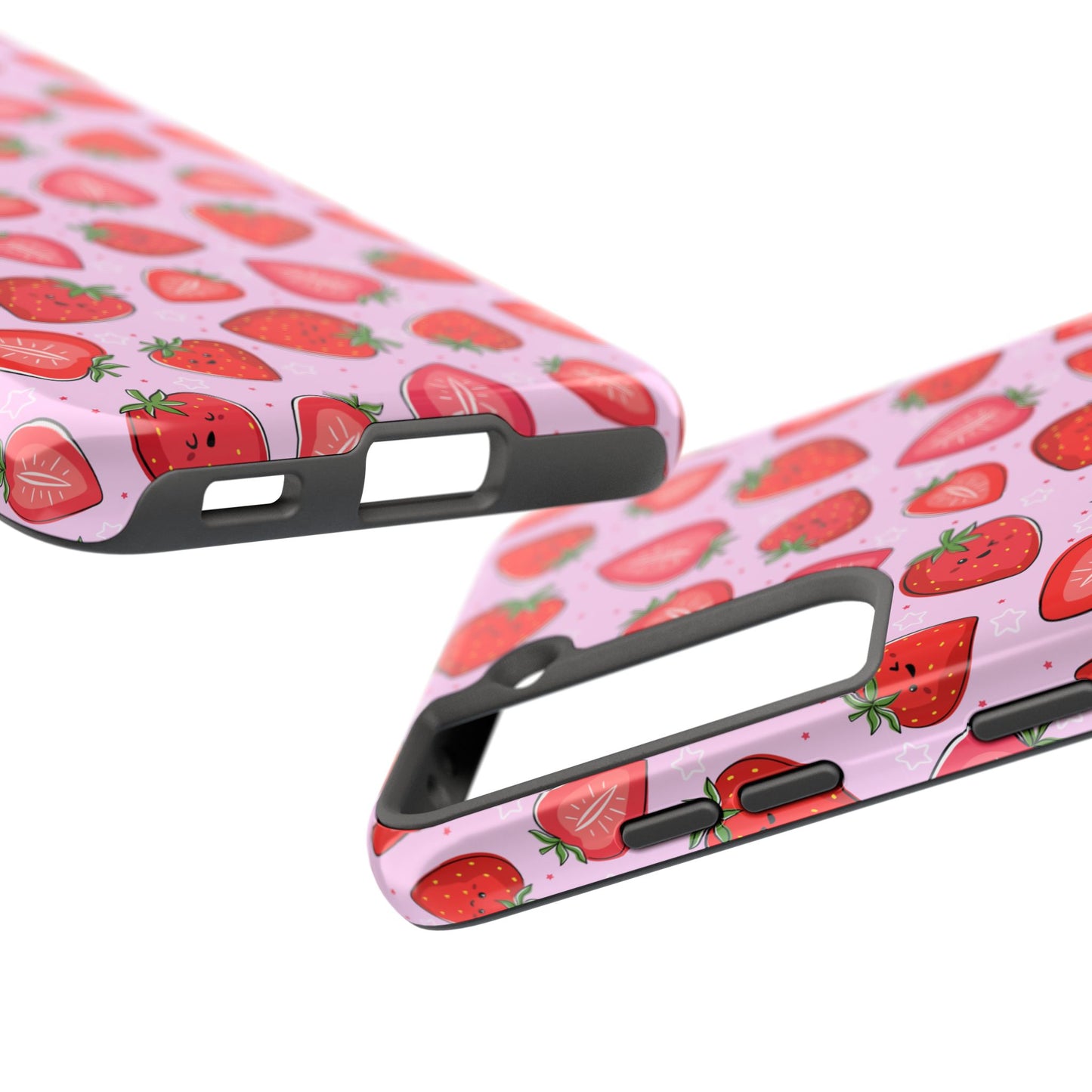 Kawaii Strawberry Cartoon Pattern Pink Aesthetic Tough Phone Case | Food