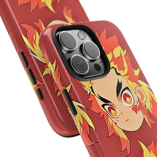 Rengoku Head Pattern Dark Orange Tough Phone Case | Anime - Demon Slayer
