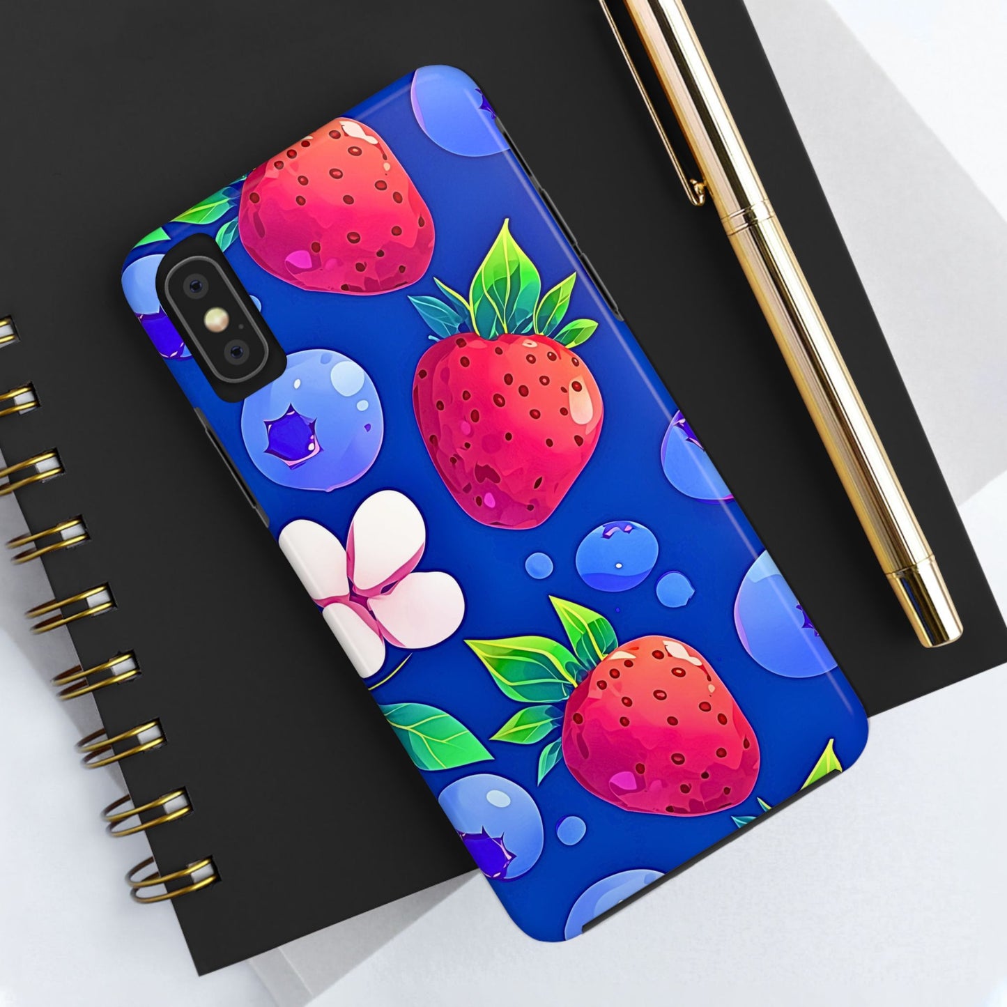 Cute Blueberry Strawberry Fruit Pattern Tough Phone Case | Aesthetic