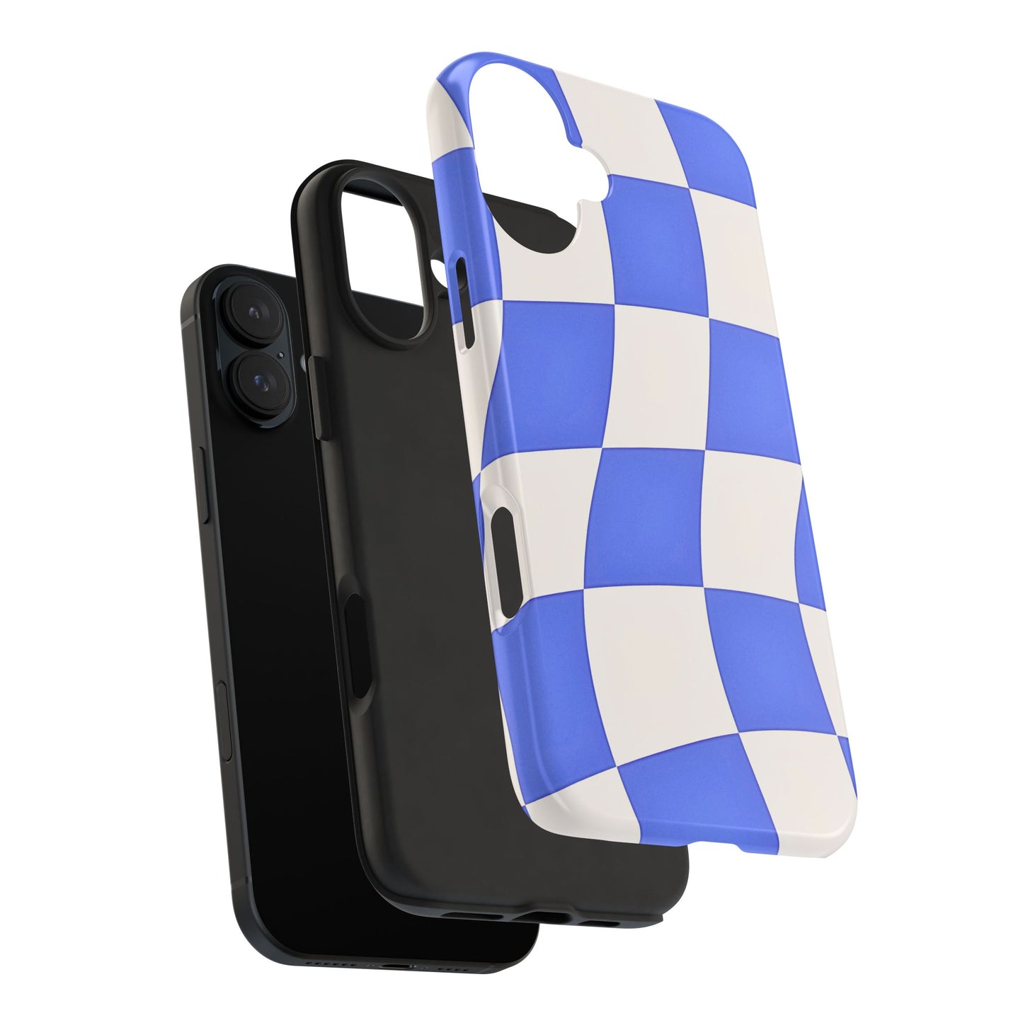 Funda resistente para teléfono con estampado ondulado de cuadros azules | Estética