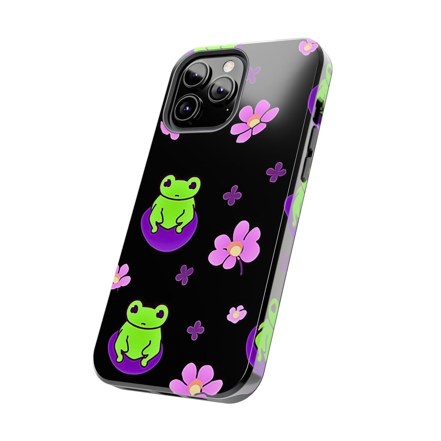 Cute Frog & Pink Flowers Pattern Style Tough Phone Case | Animals