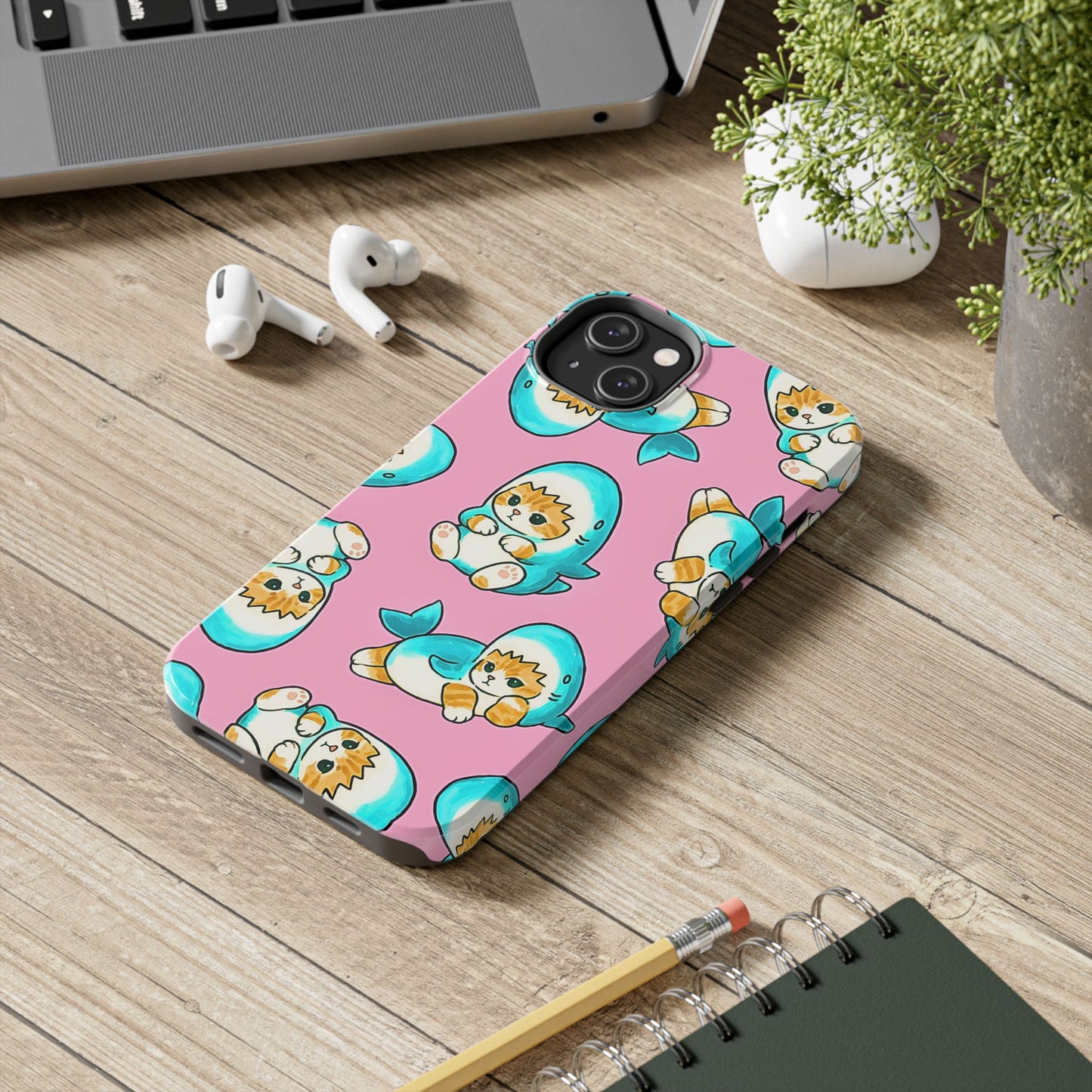 Pink Cute Shark Cats Pattern Tough Phone Case | Animals