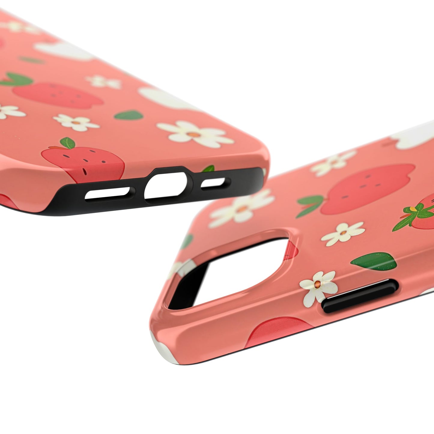 Strawberry Apple Flower Pattern Pink Tough Phone Case | Aesthetic