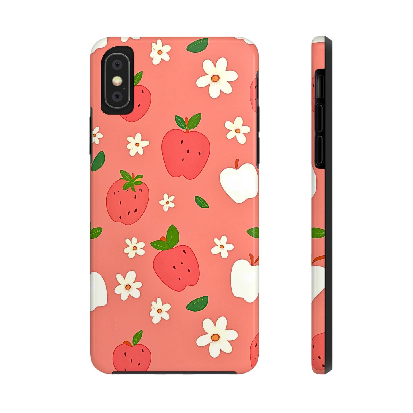 Strawberry Apple Flower Pattern Pink Tough Phone Case | Aesthetic