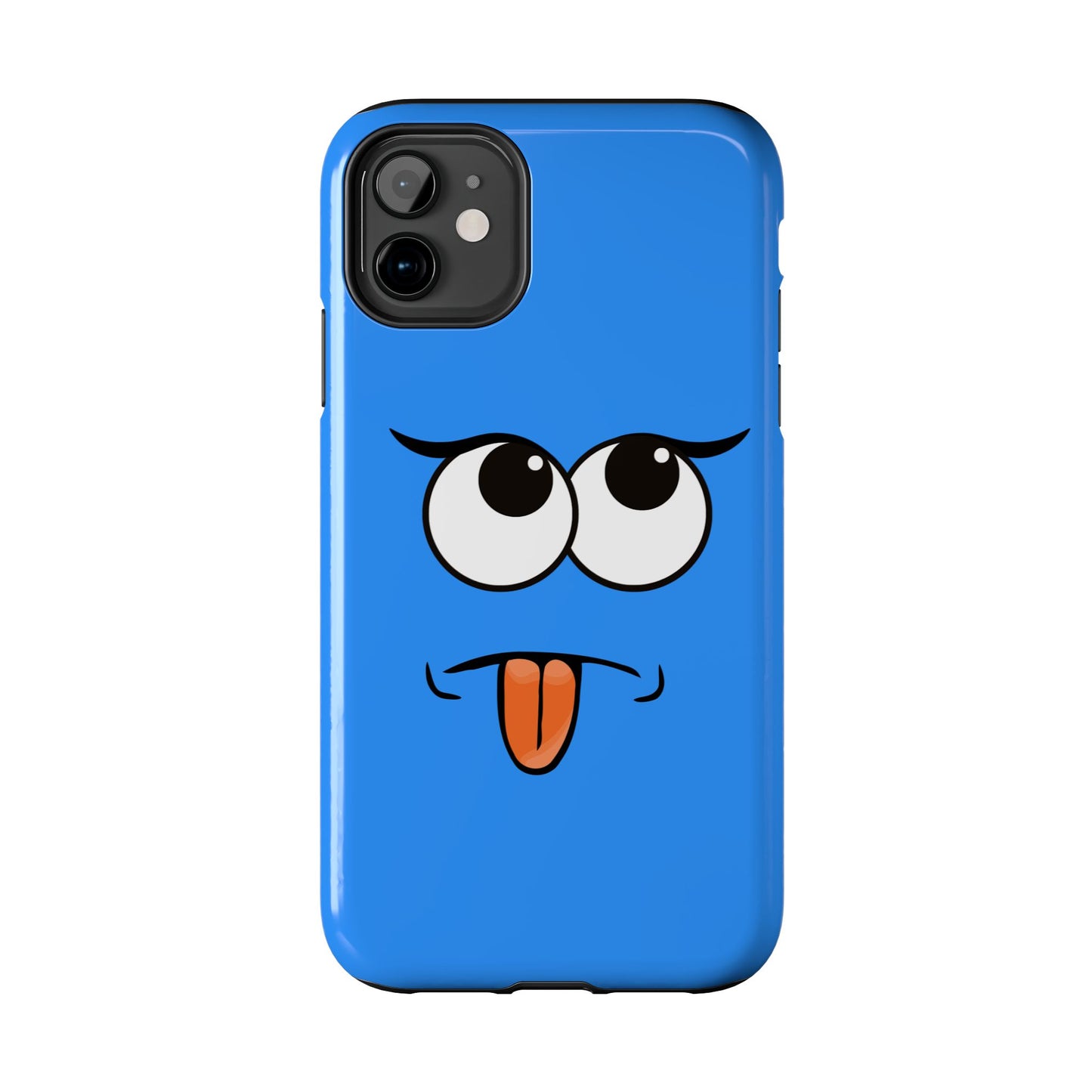 Silly Tongue Out Cartoon Face Blue Background Tough Phone Case | Funny