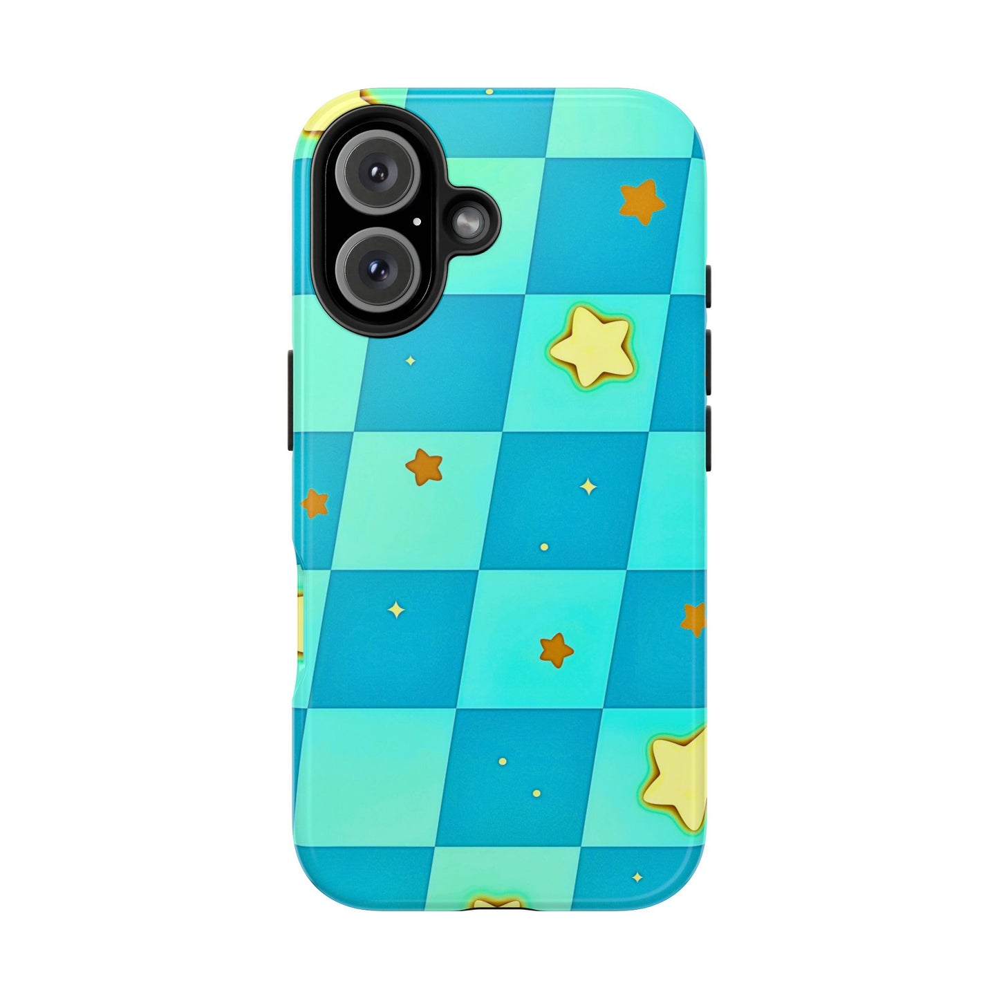 Vibrant Preppy Checkered Blue & Yellow Stars Tough Phone Case | Aesthetic