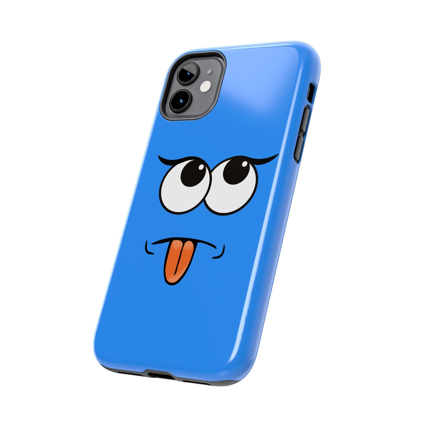 Silly Tongue Out Cartoon Face Blue Background Tough Phone Case | Funny