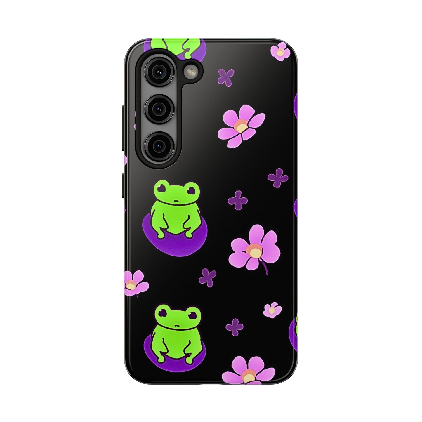 Cute Frog & Pink Flowers Pattern Style Tough Phone Case | Animals
