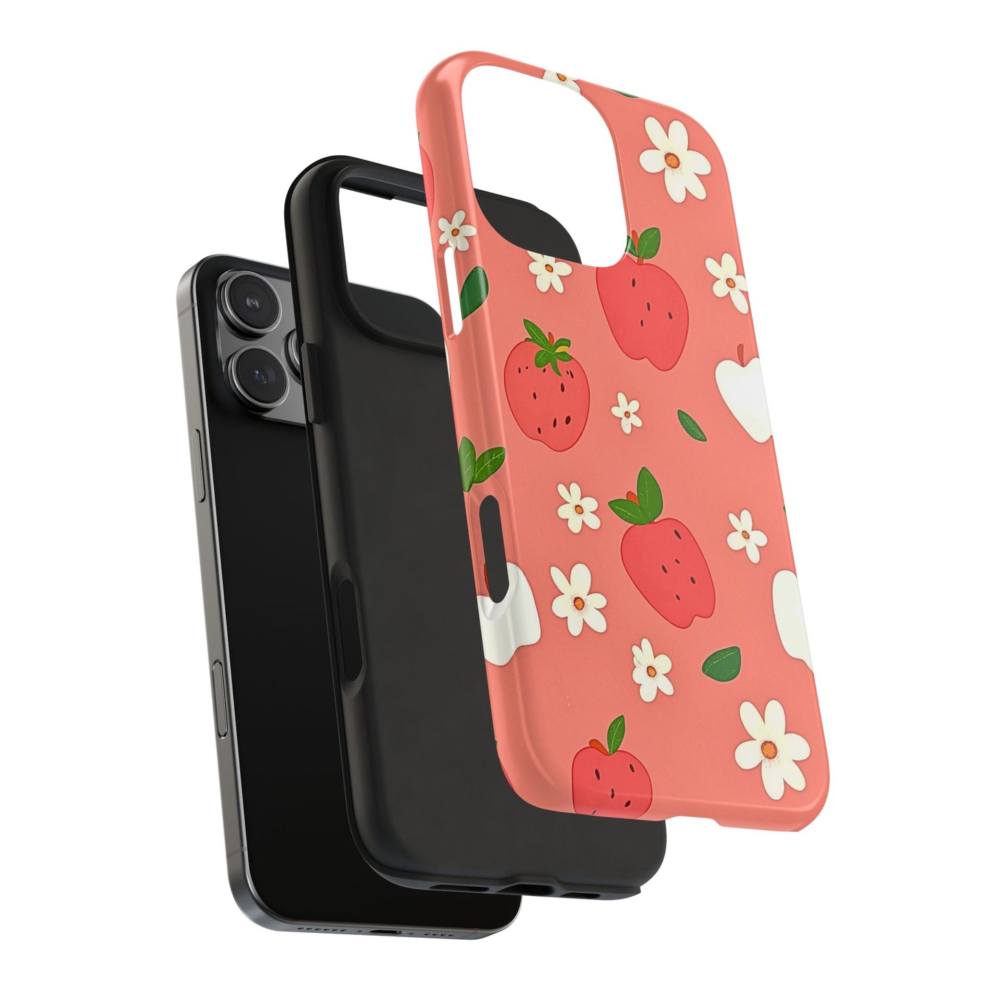 Strawberry Apple Flower Pattern Pink Tough Phone Case | Aesthetic