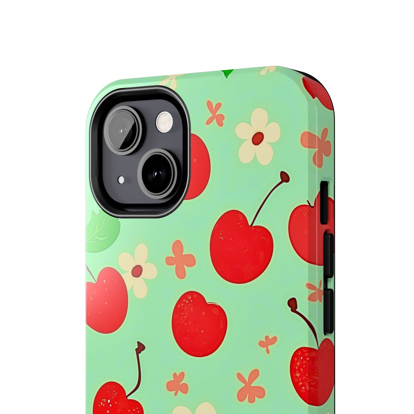 Cute Cherry Flower Pattern Mint Tough Phone Case | Aesthetic