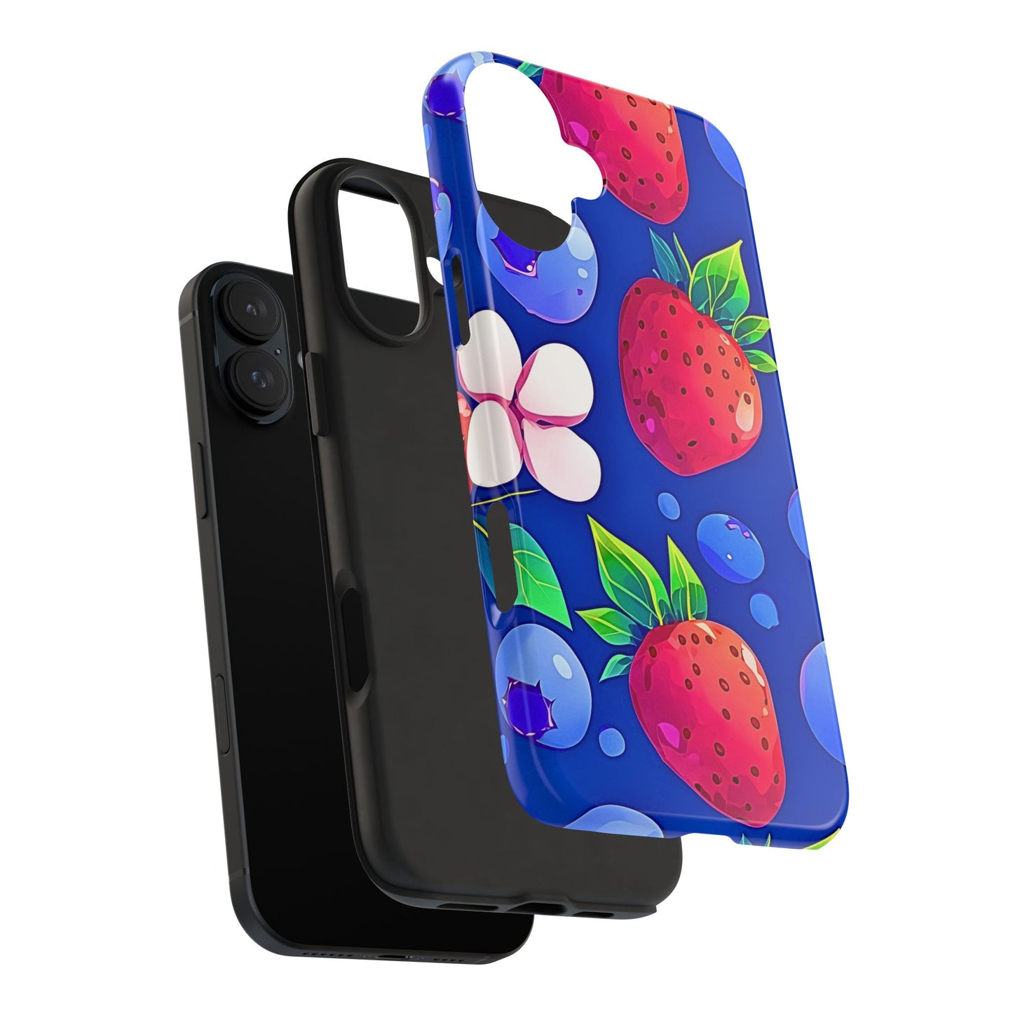 Funda rígida para teléfono con bonito estampado de arándanos y fresas | Estética