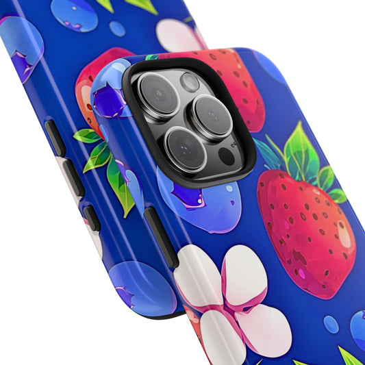 Cute Blueberry Strawberry Fruit Pattern Tough Phone Case | Aesthetic