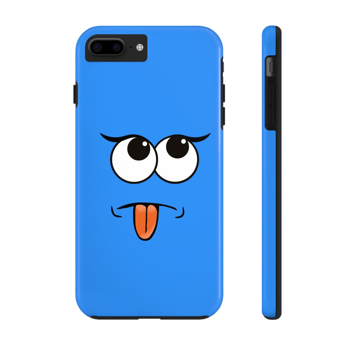 Silly Tongue Out Cartoon Face Blue Background Tough Phone Case | Funny