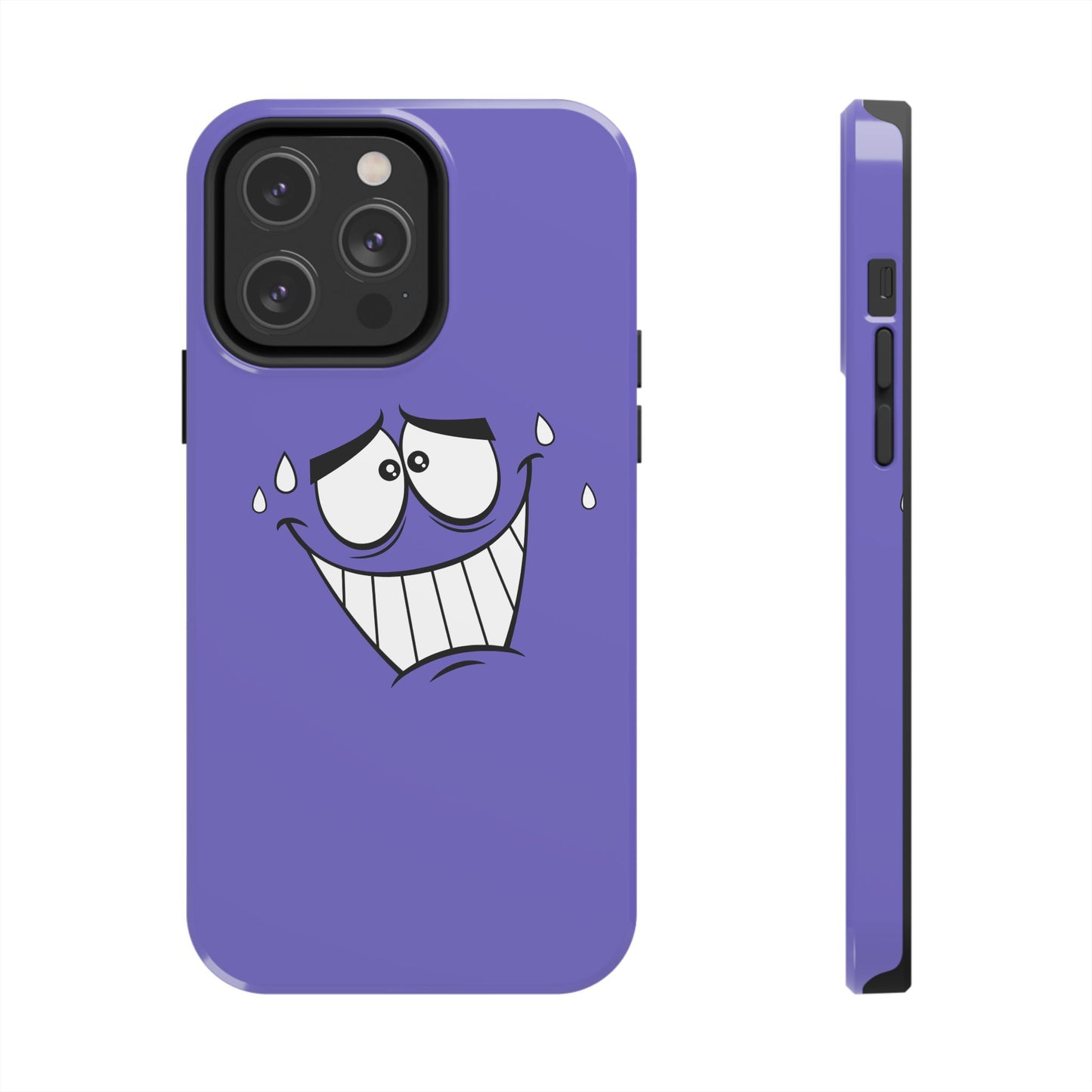 Awkward Nervous Cartoon Face Purple Background Tough Phone Case | Funny