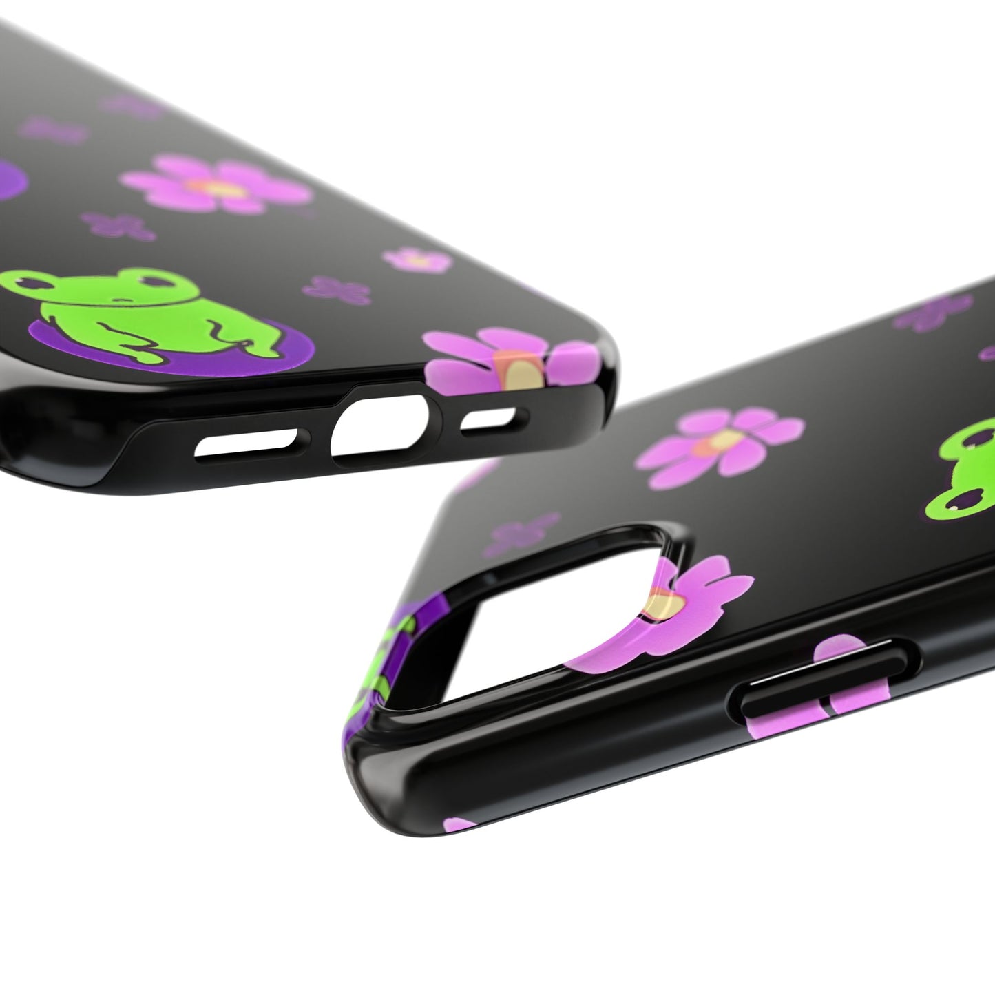 Cute Frog & Pink Flowers Pattern Style Tough Phone Case | Animals
