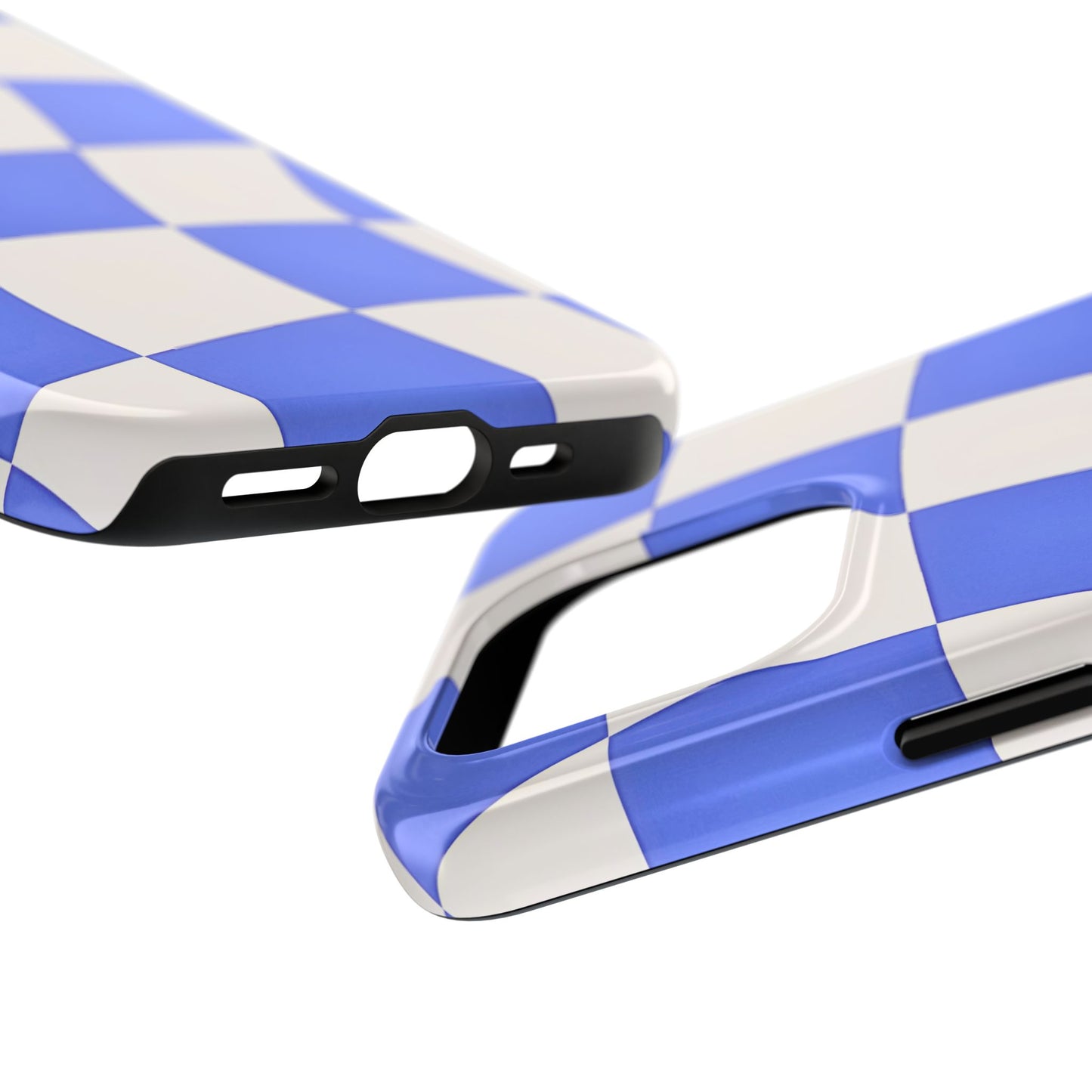 Funda resistente para teléfono con estampado ondulado de cuadros azules | Estética