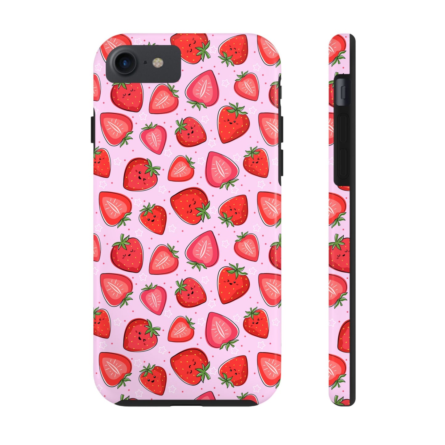 Kawaii Strawberry Cartoon Pattern Pink Aesthetic Tough Phone Case | Food