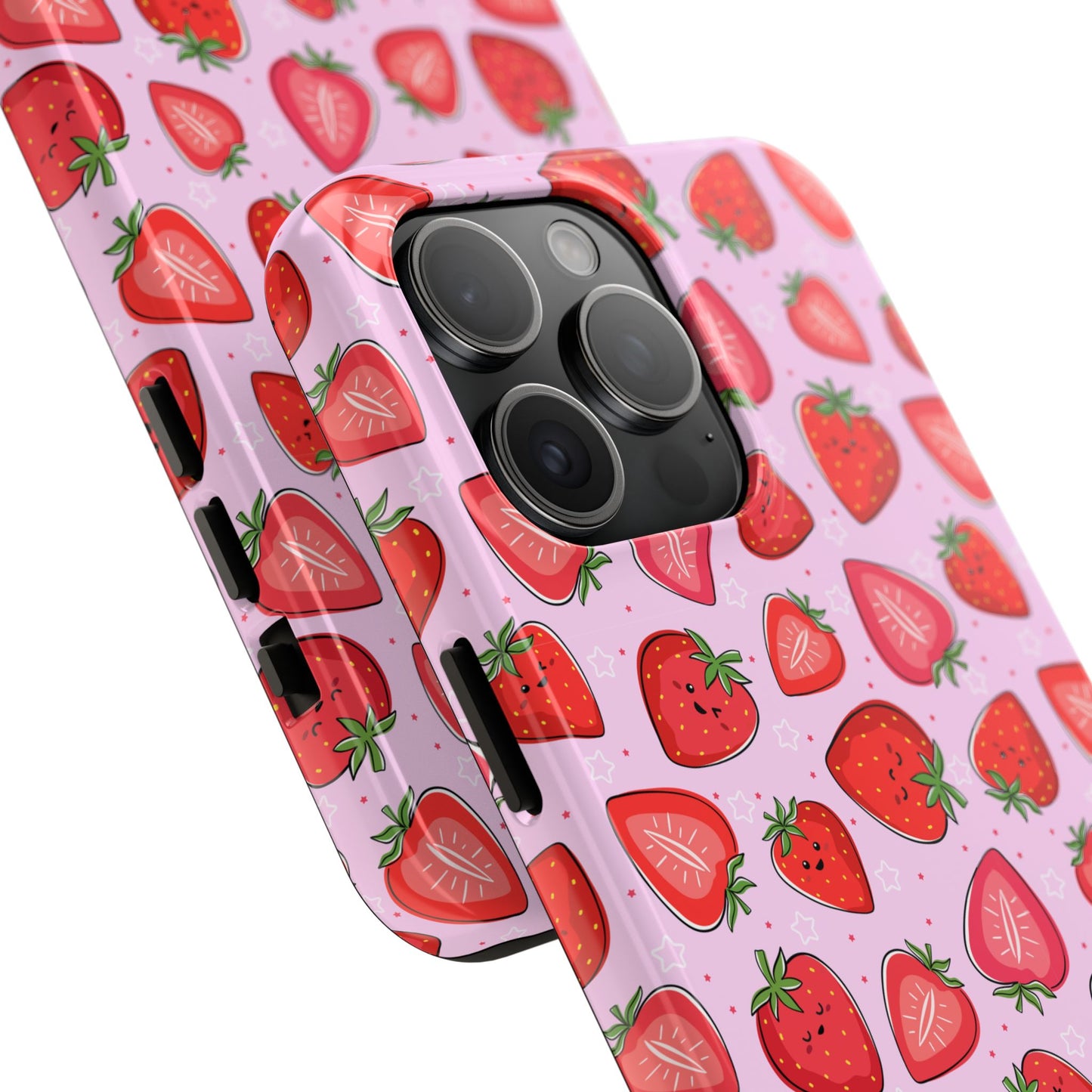 Kawaii Strawberry Cartoon Pattern Pink Aesthetic Tough Phone Case | Food