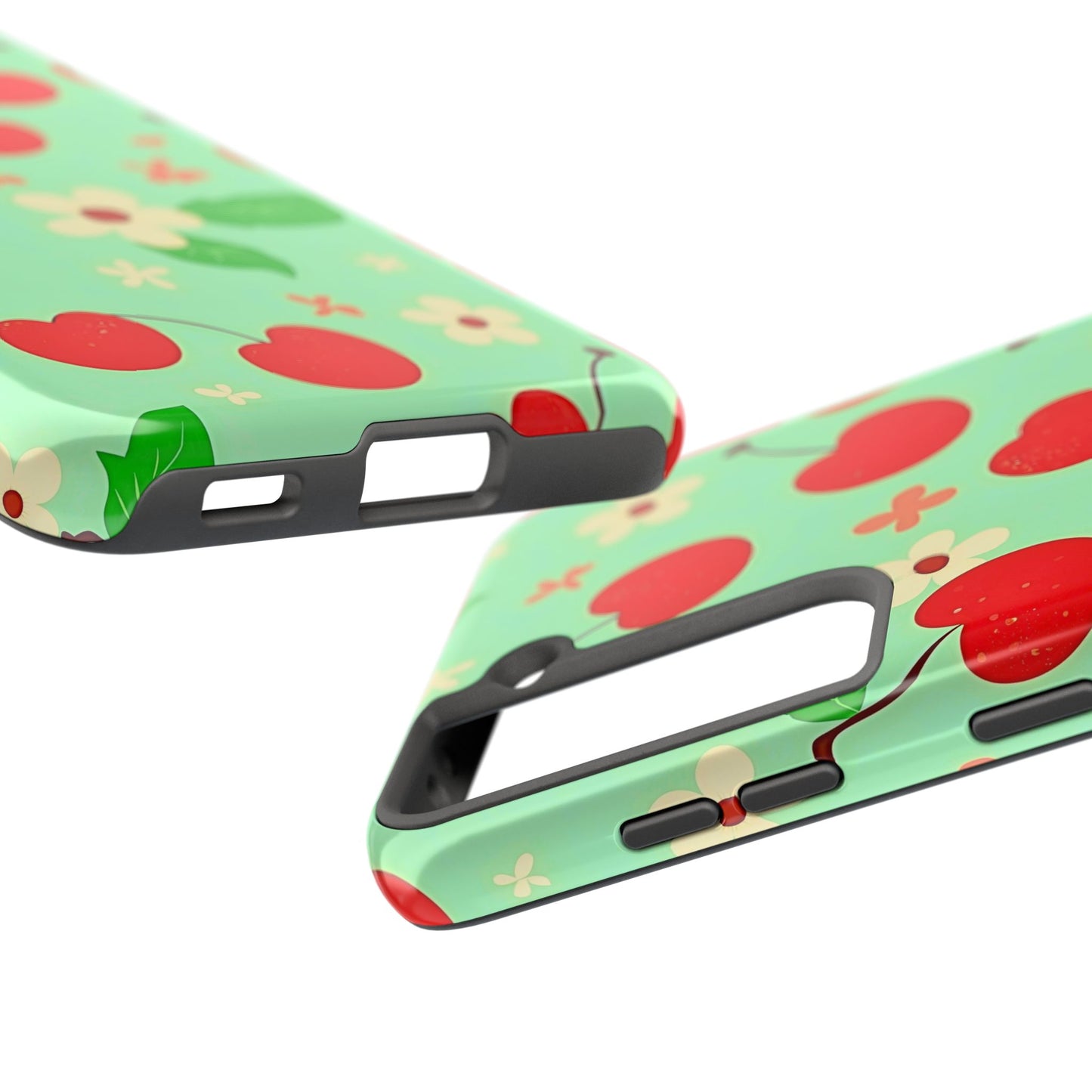 Cute Cherry Flower Pattern Mint Tough Phone Case | Aesthetic