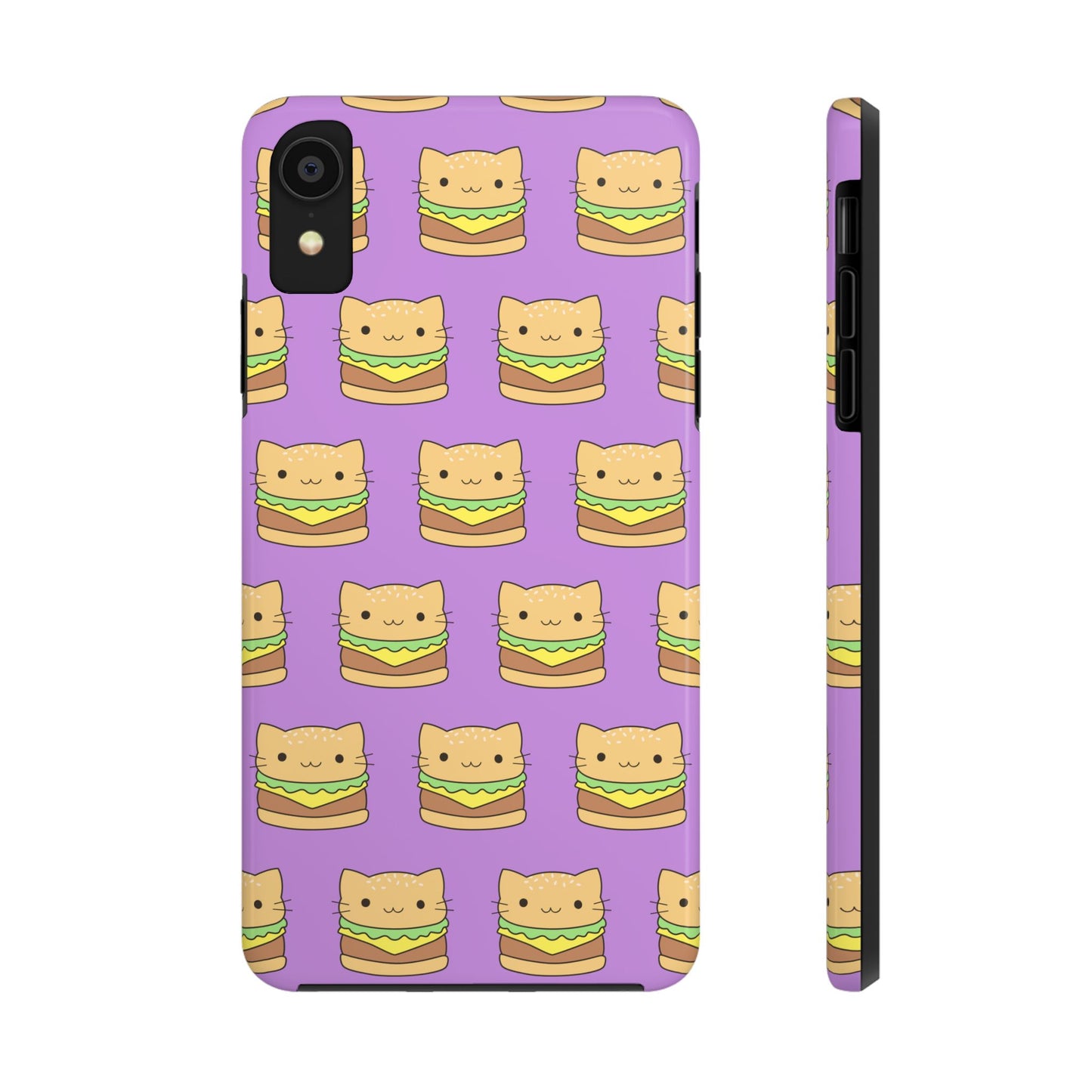 Kawaii Cat Burger Pattern Purple Background Cute Tough Phone Case | Food