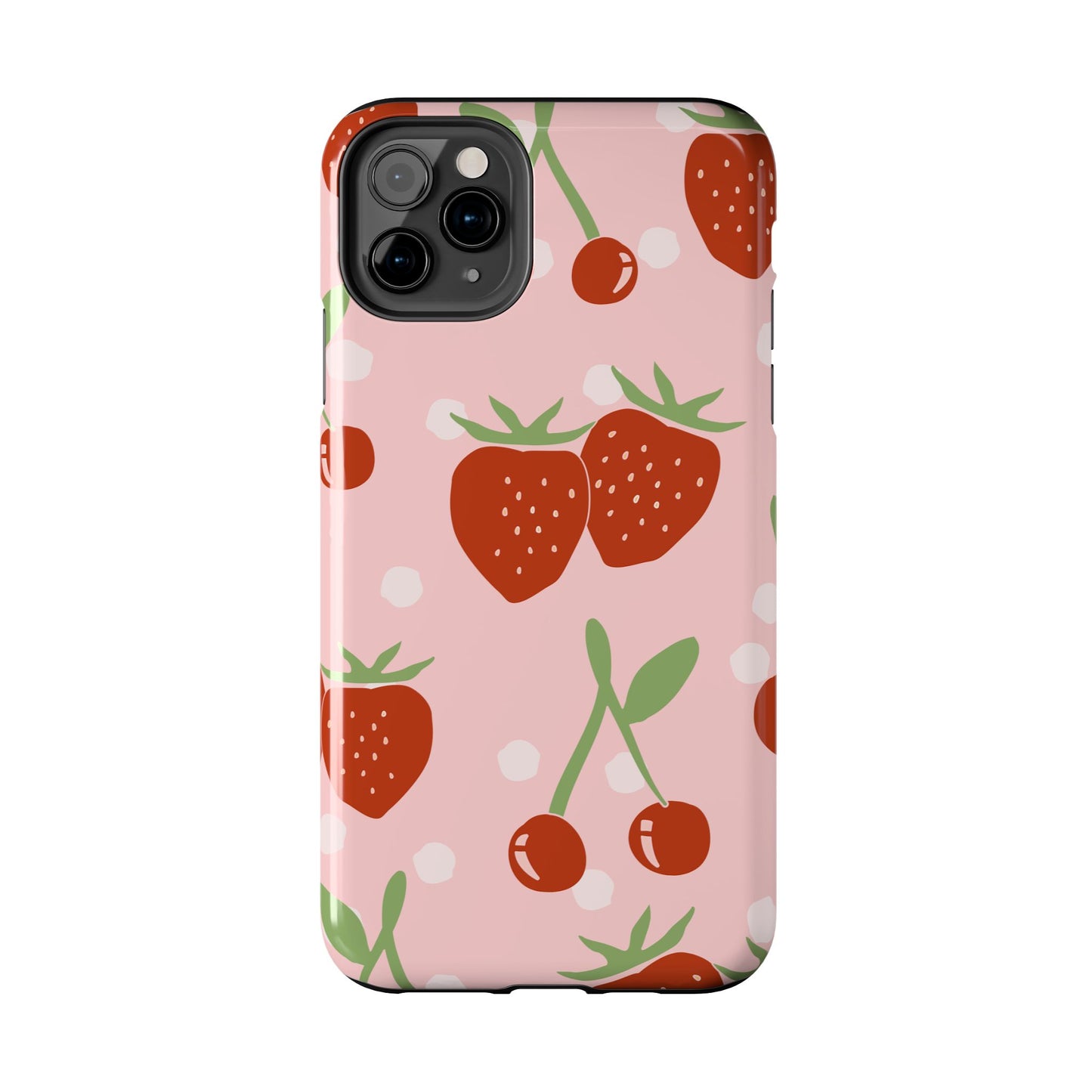 Cute Pink and Red Cherry and Strawberry Tough Phone Case | Food